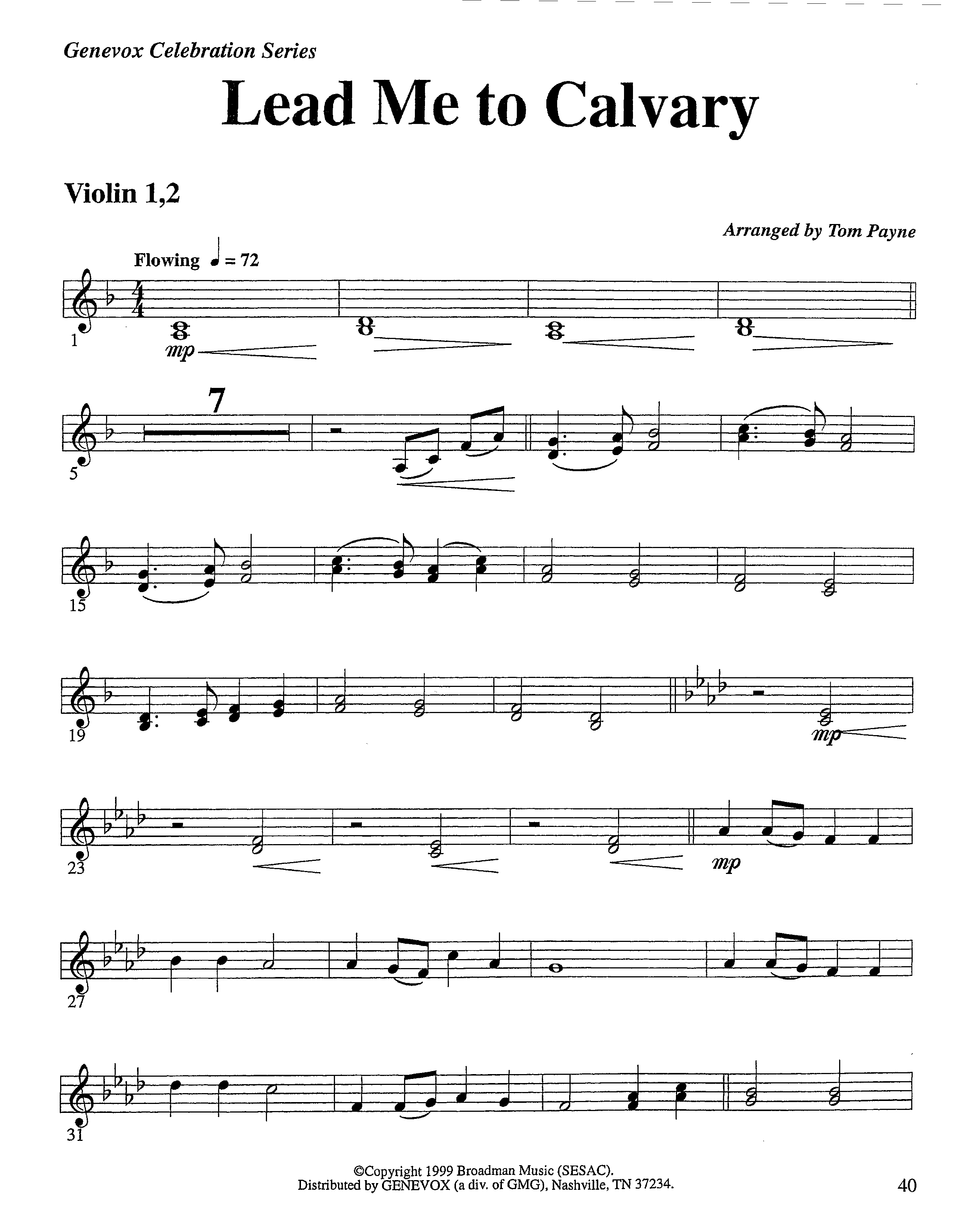 Lead Me To Calvary (Instrumental) Violin 1/2 (Lifeway Worship / Arr. Tom Payne)