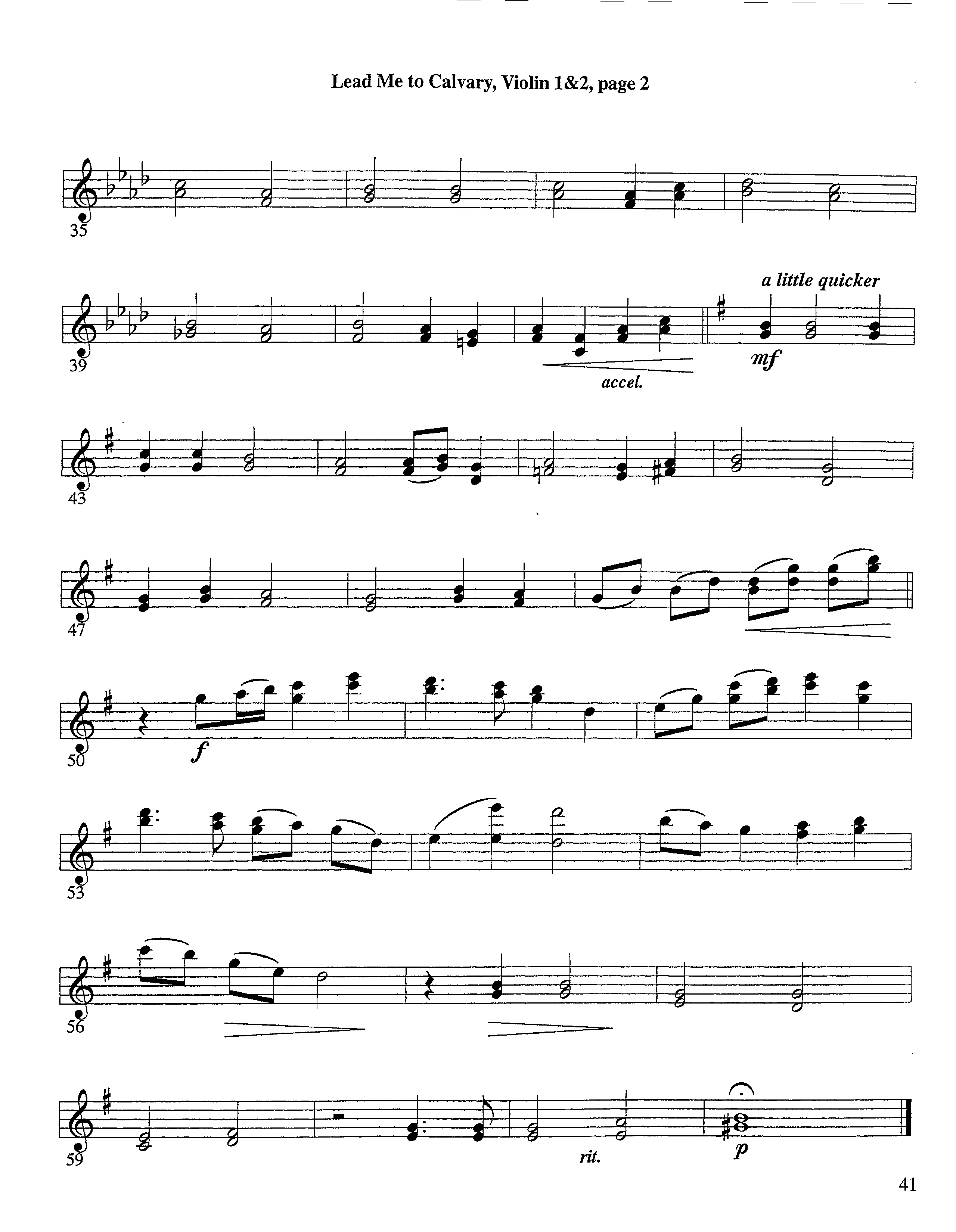 Lead Me To Calvary (Instrumental) Violin 1/2 (Lifeway Worship / Arr. Tom Payne)