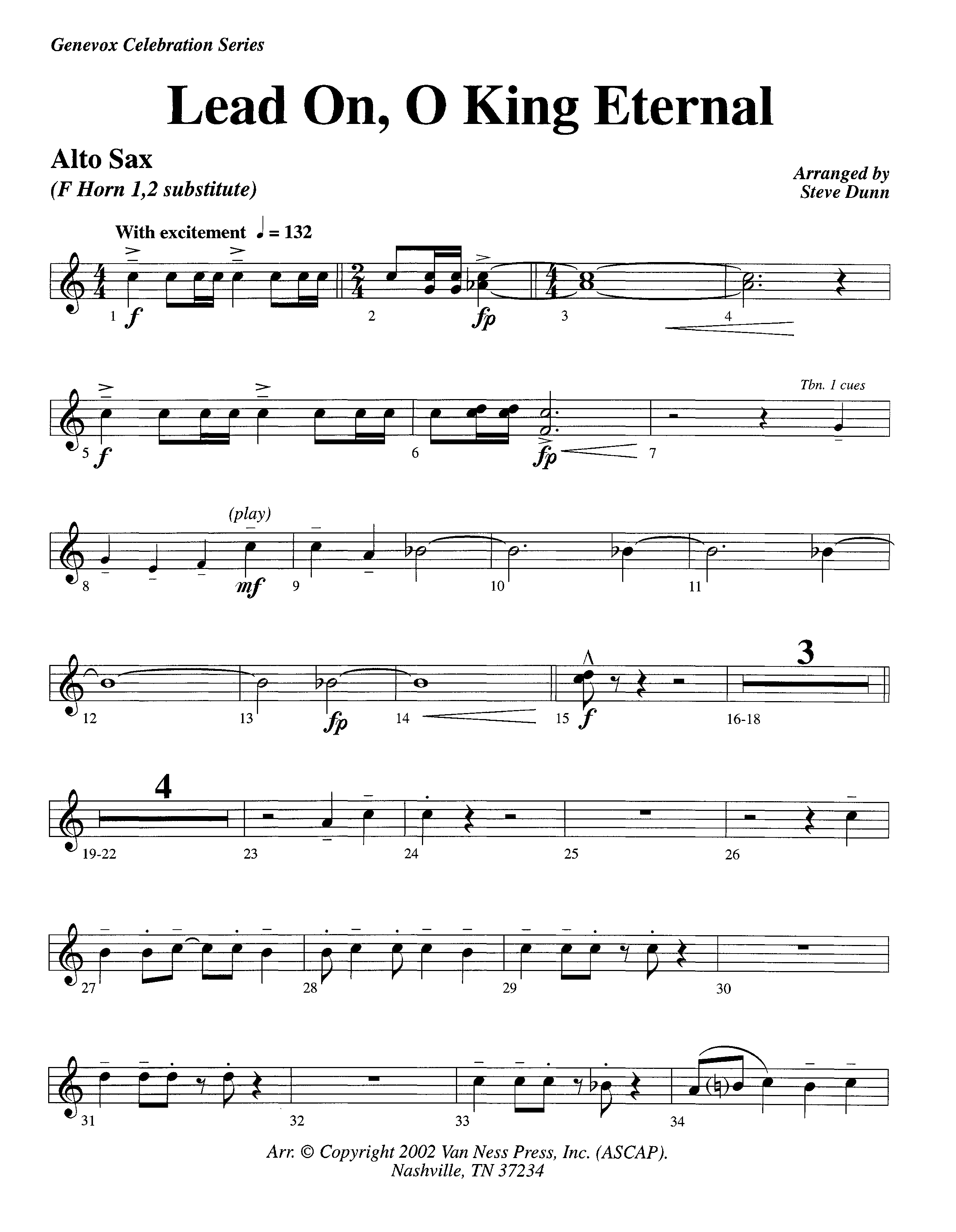 Lead On O King Eternal (Instrumental) Alto Sax (Lifeway Worship / Arr. Steve Dunn)