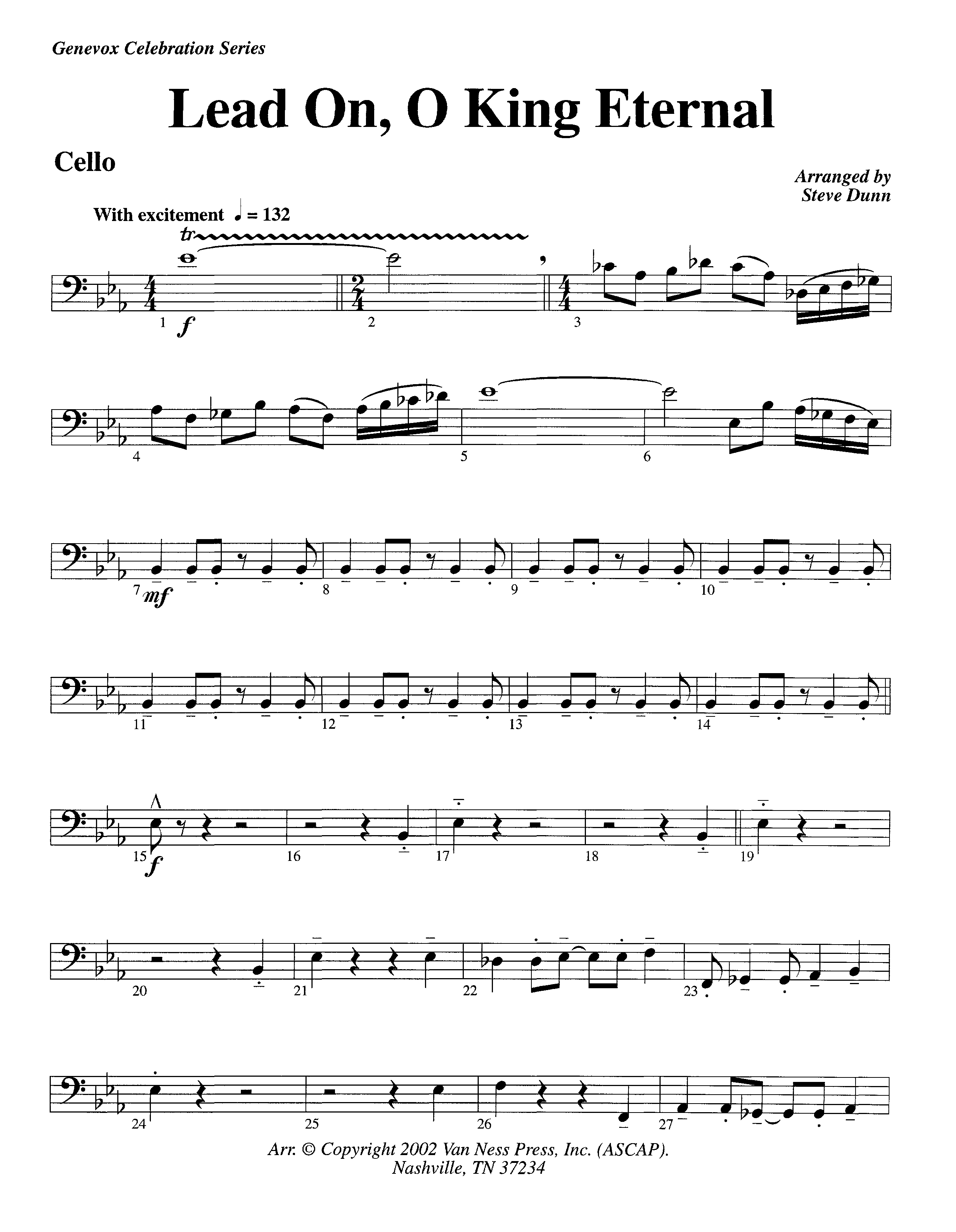 Lead On O King Eternal (Instrumental) Cello (Lifeway Worship / Arr. Steve Dunn)