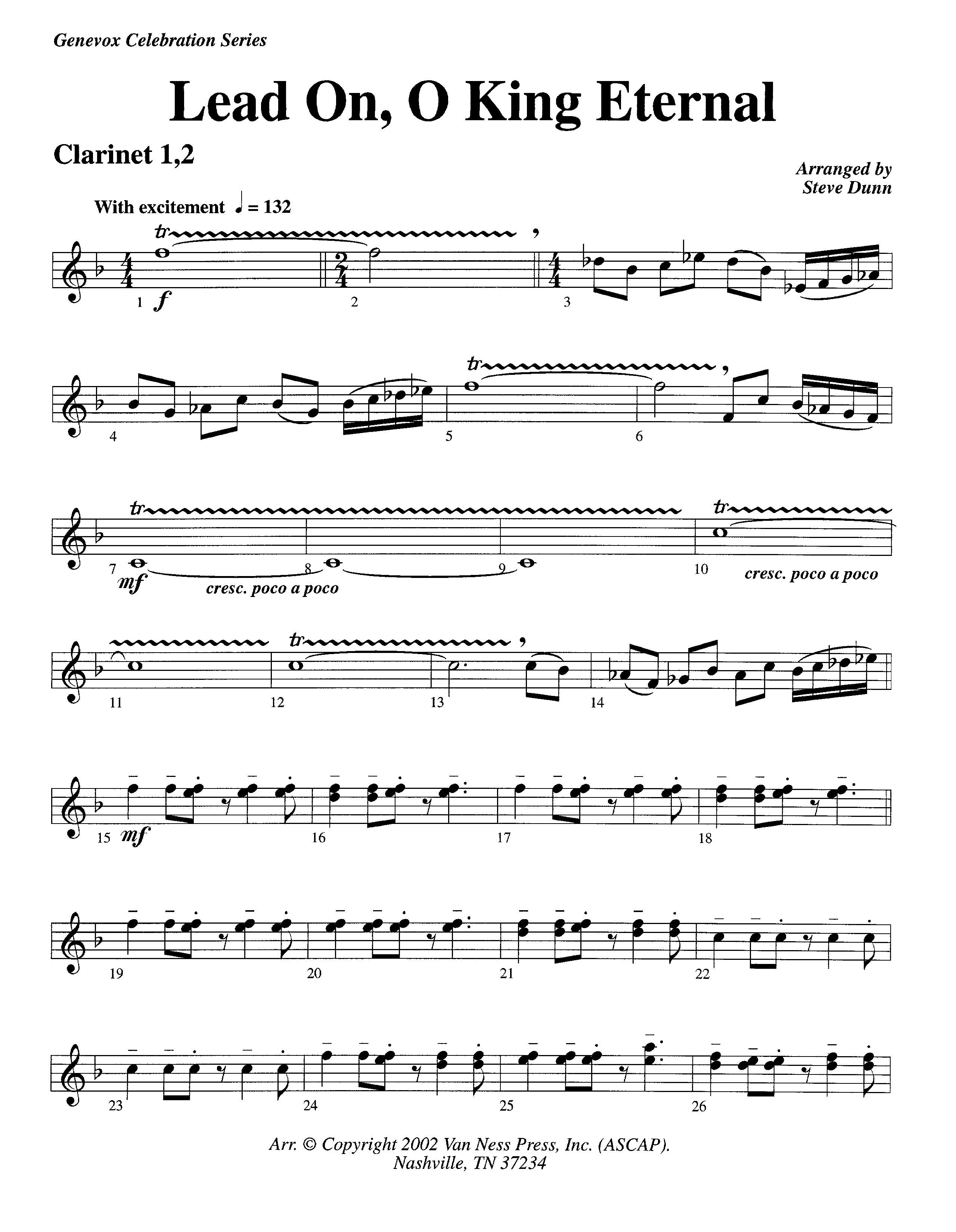 Lead On O King Eternal (Instrumental) Clarinet 1/2 (Lifeway Worship / Arr. Steve Dunn)
