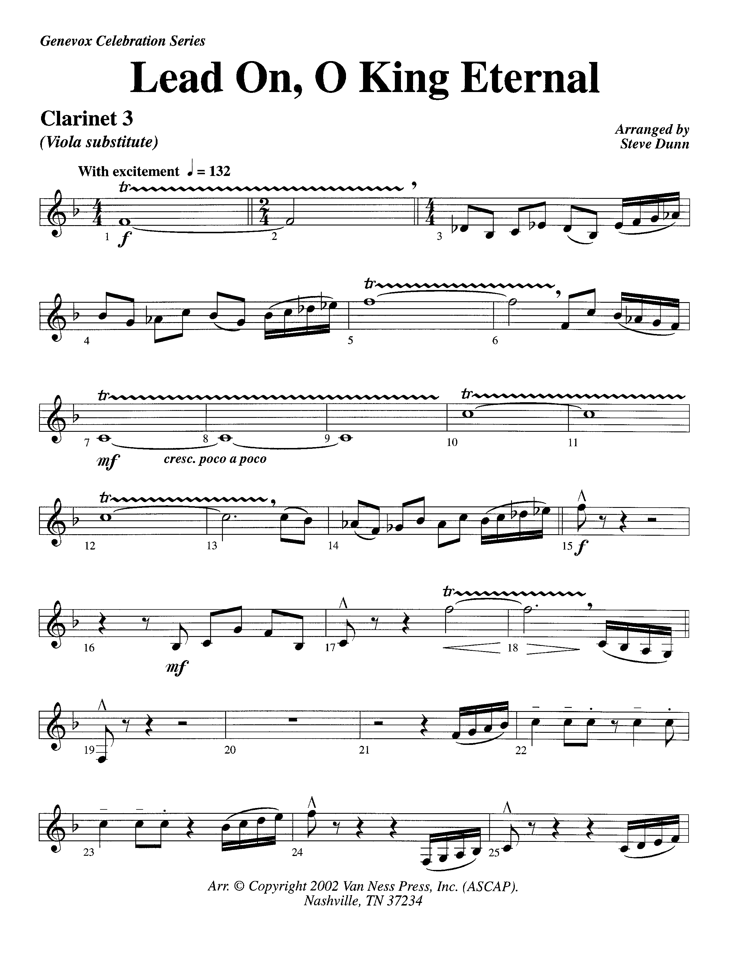 Lead On O King Eternal (Instrumental) Clarinet 3 (Lifeway Worship / Arr. Steve Dunn)