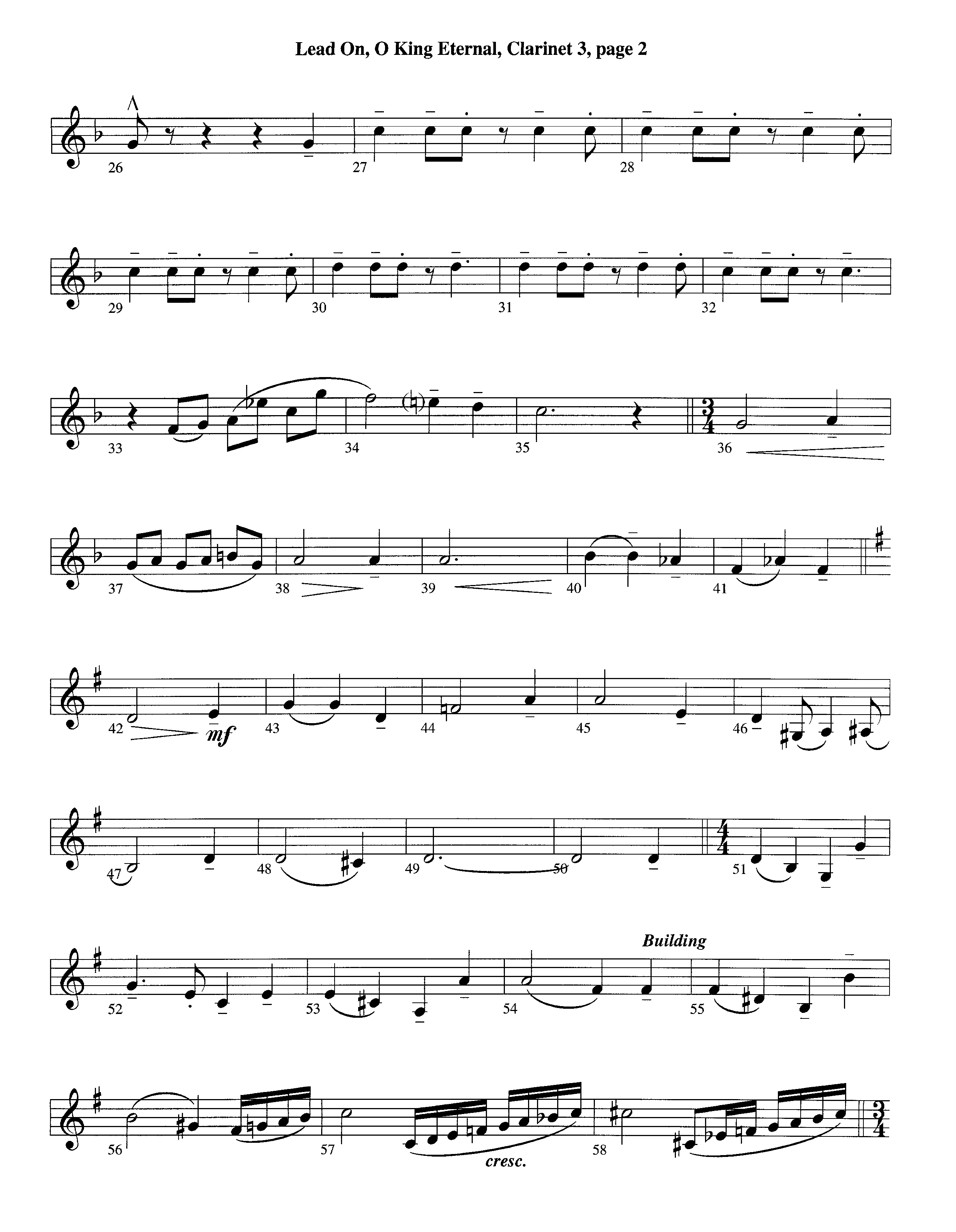 Lead On O King Eternal (Instrumental) Clarinet 3 (Lifeway Worship / Arr. Steve Dunn)