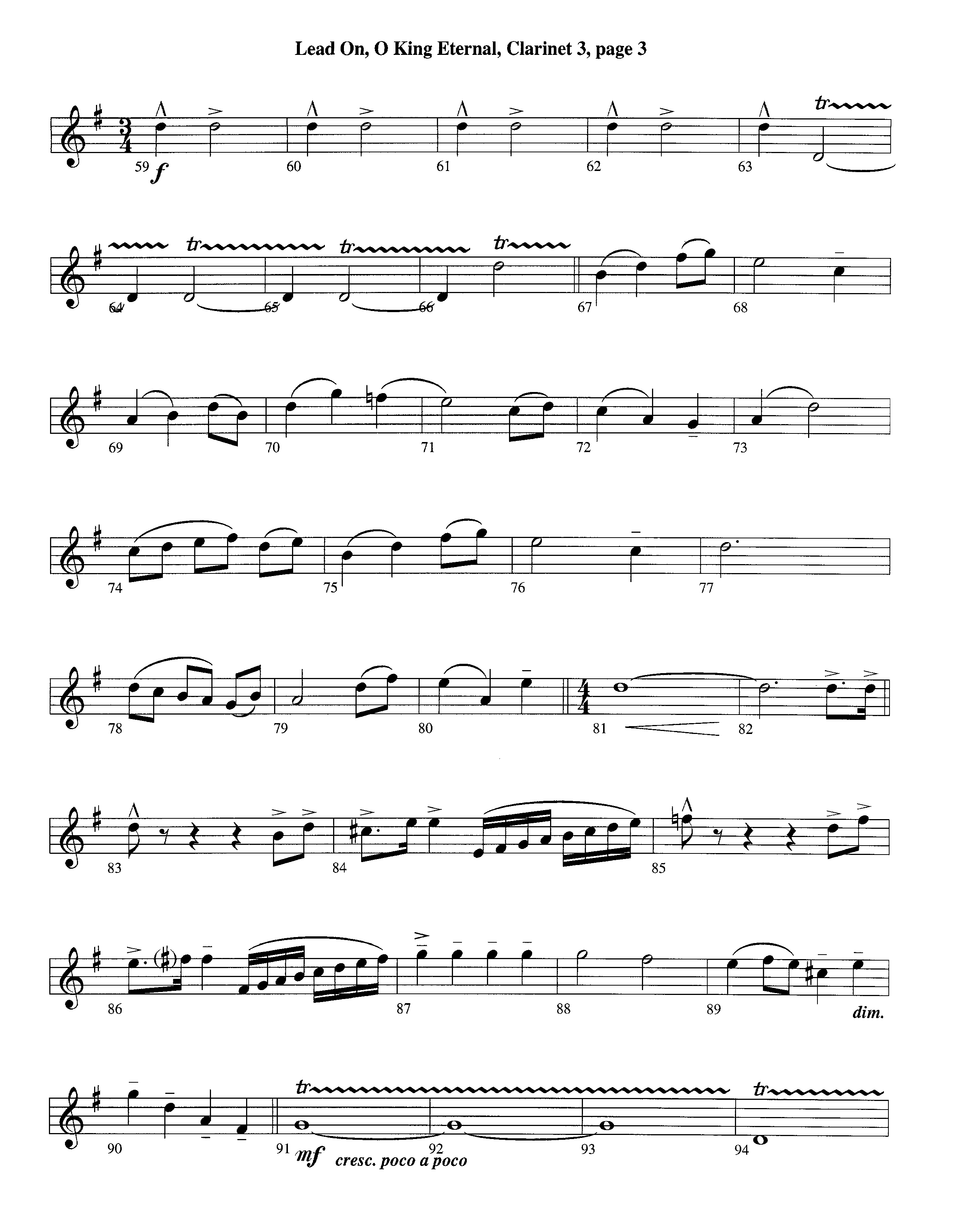 Lead On O King Eternal (Instrumental) Clarinet 3 (Lifeway Worship / Arr. Steve Dunn)