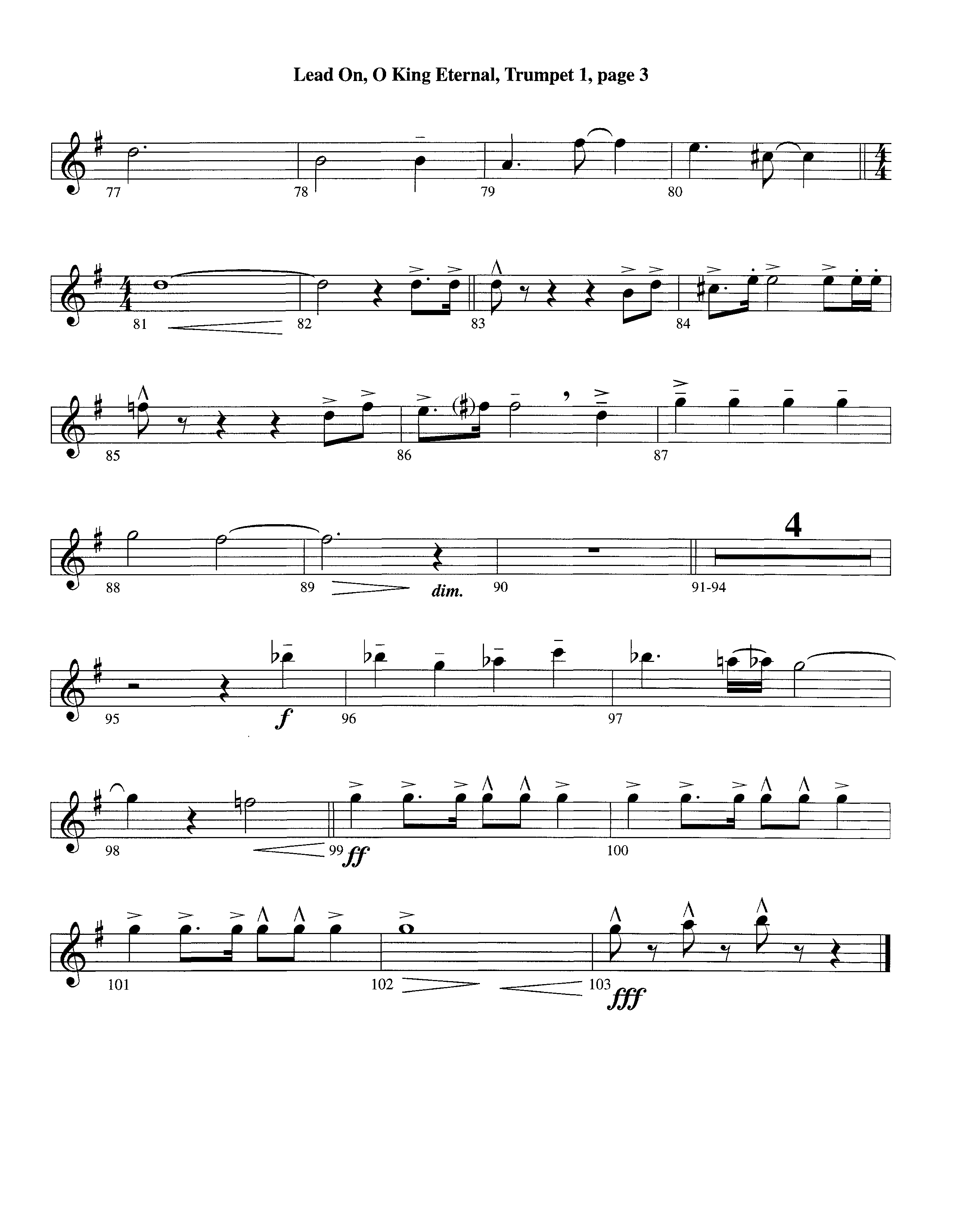 Lead On O King Eternal (Instrumental) Trumpet 1 (Lifeway Worship / Arr. Steve Dunn)