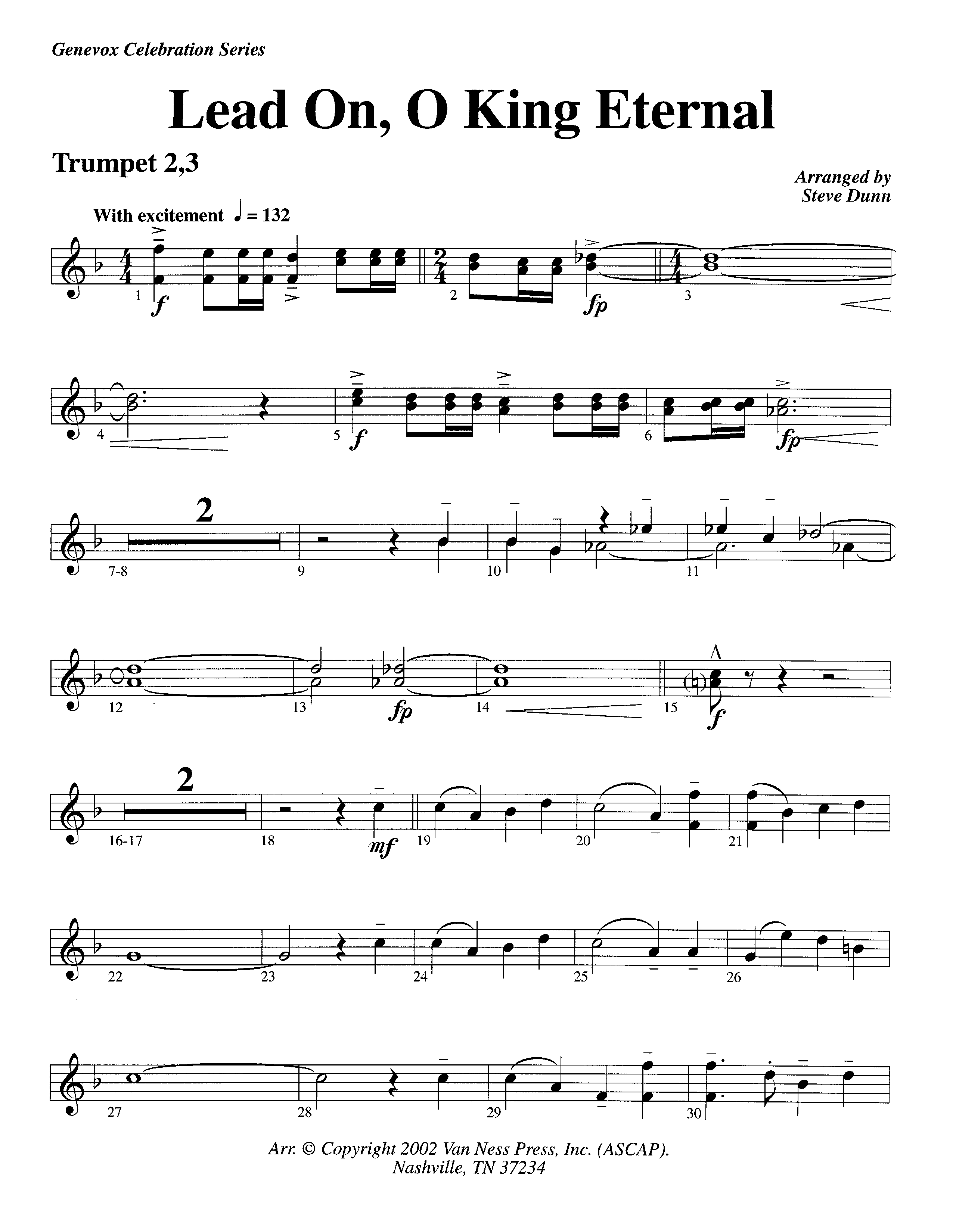 Lead On O King Eternal (Instrumental) Trumpet 2/3 (Lifeway Worship / Arr. Steve Dunn)