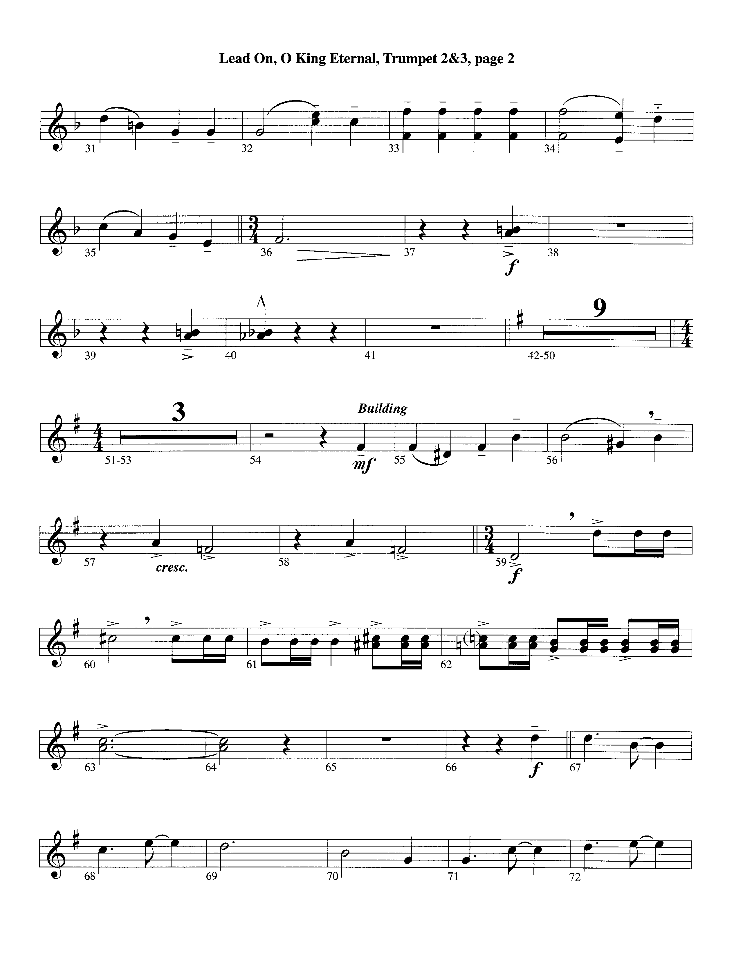 Lead On O King Eternal (Instrumental) Trumpet 2/3 (Lifeway Worship / Arr. Steve Dunn)