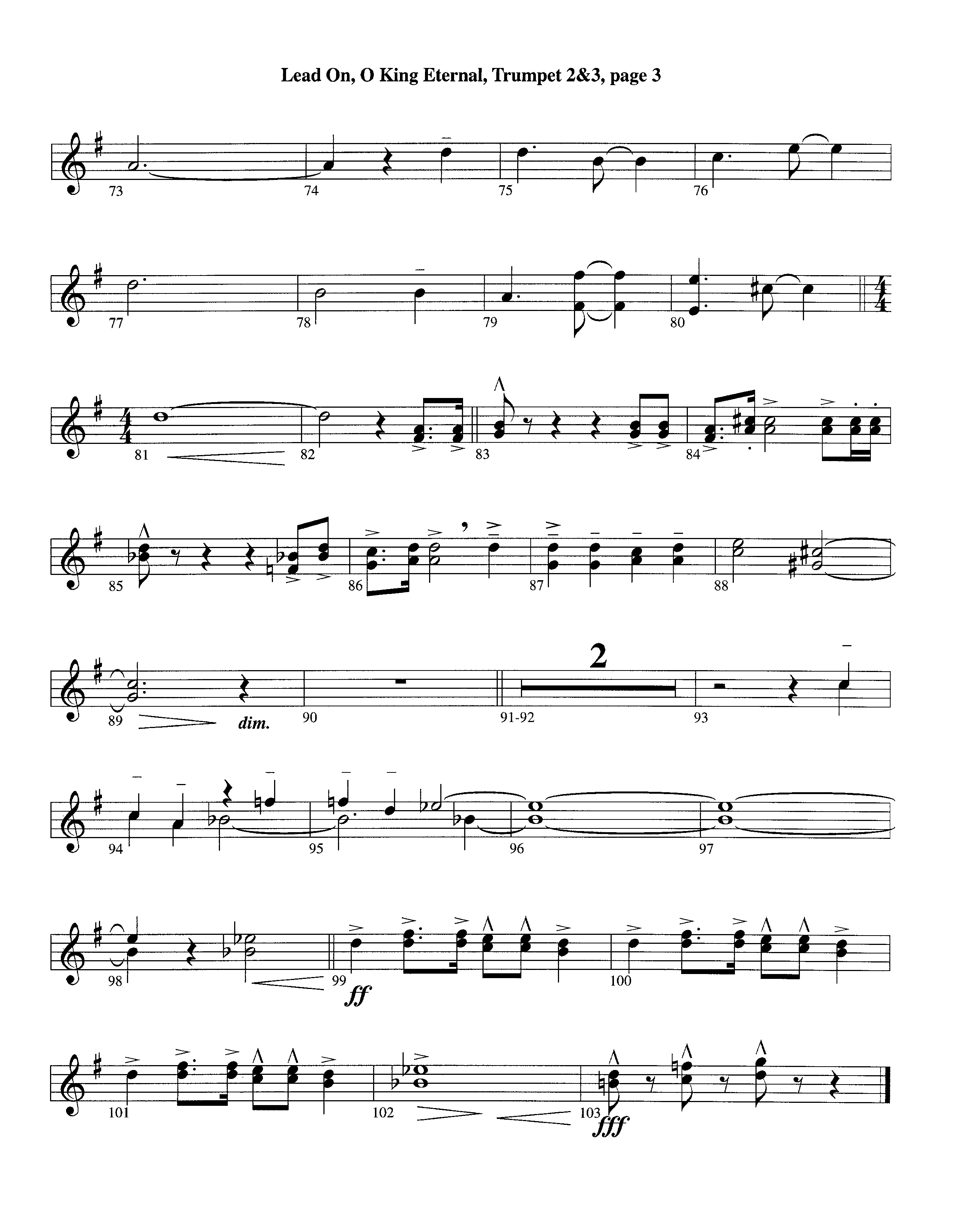Lead On O King Eternal (Instrumental) Trumpet 2/3 (Lifeway Worship / Arr. Steve Dunn)