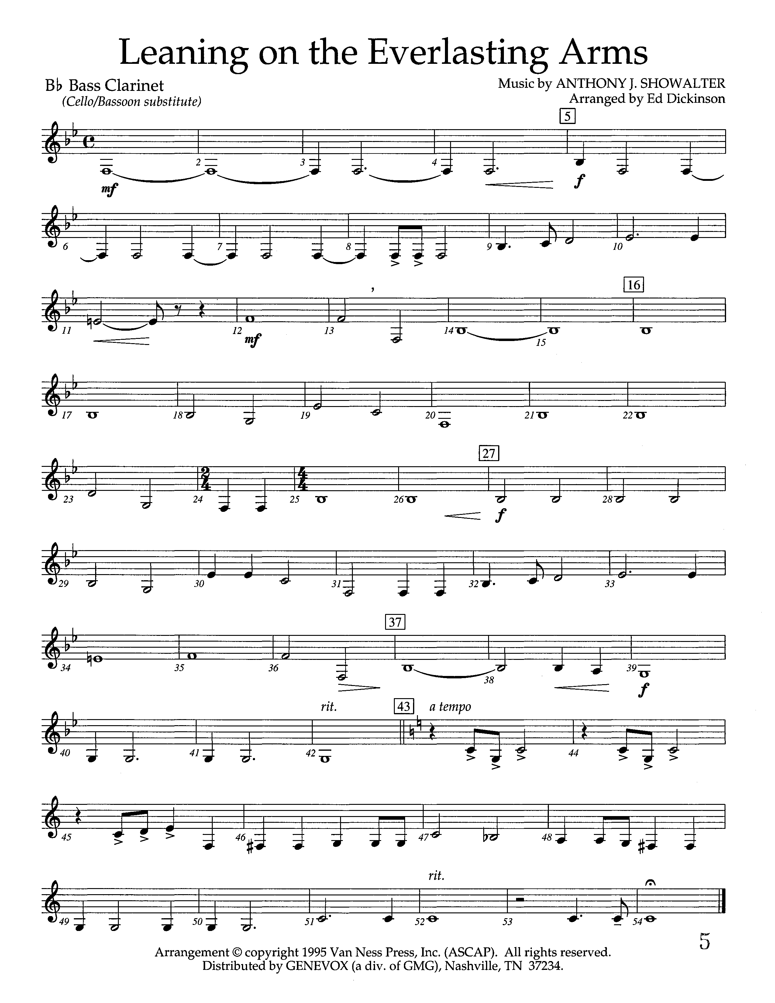 Leaning On The Everlasting Arms (Instrumental) Bass Clarinet (Lifeway Worship / Arr. Ed Dickinson)