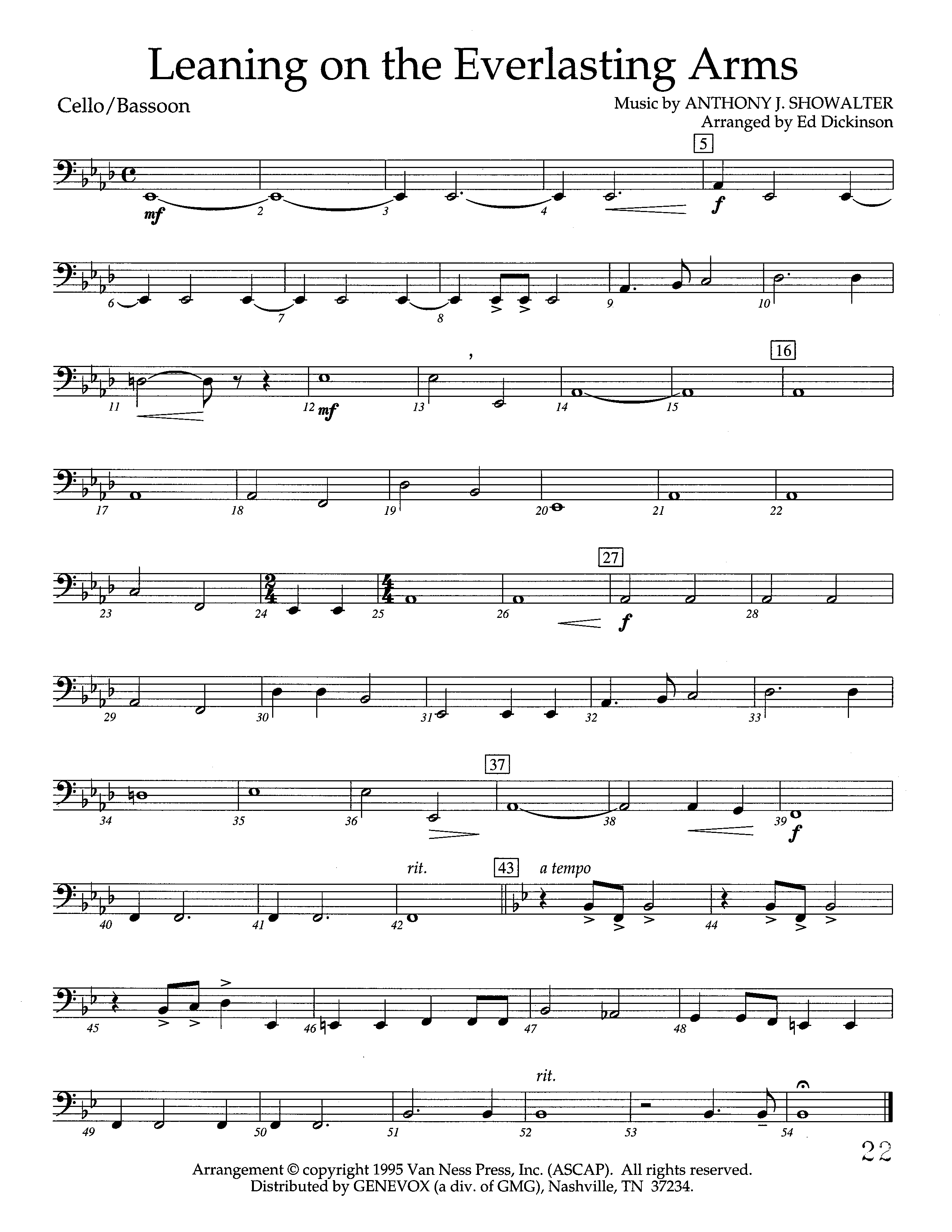 Leaning On The Everlasting Arms (Instrumental) Cello (Lifeway Worship / Arr. Ed Dickinson)