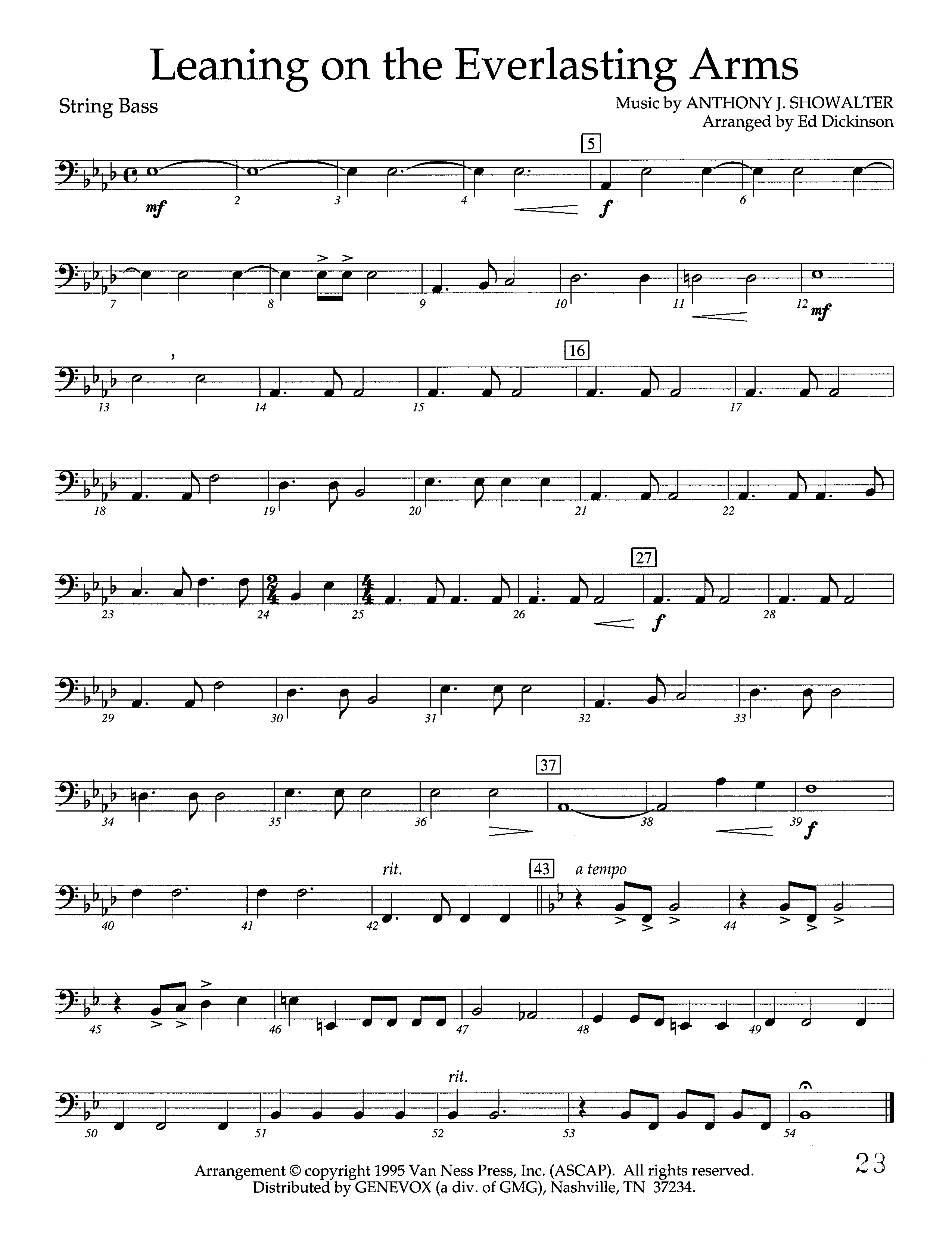 Leaning On The Everlasting Arms (Instrumental) Double Bass (Lifeway Worship / Arr. Ed Dickinson)