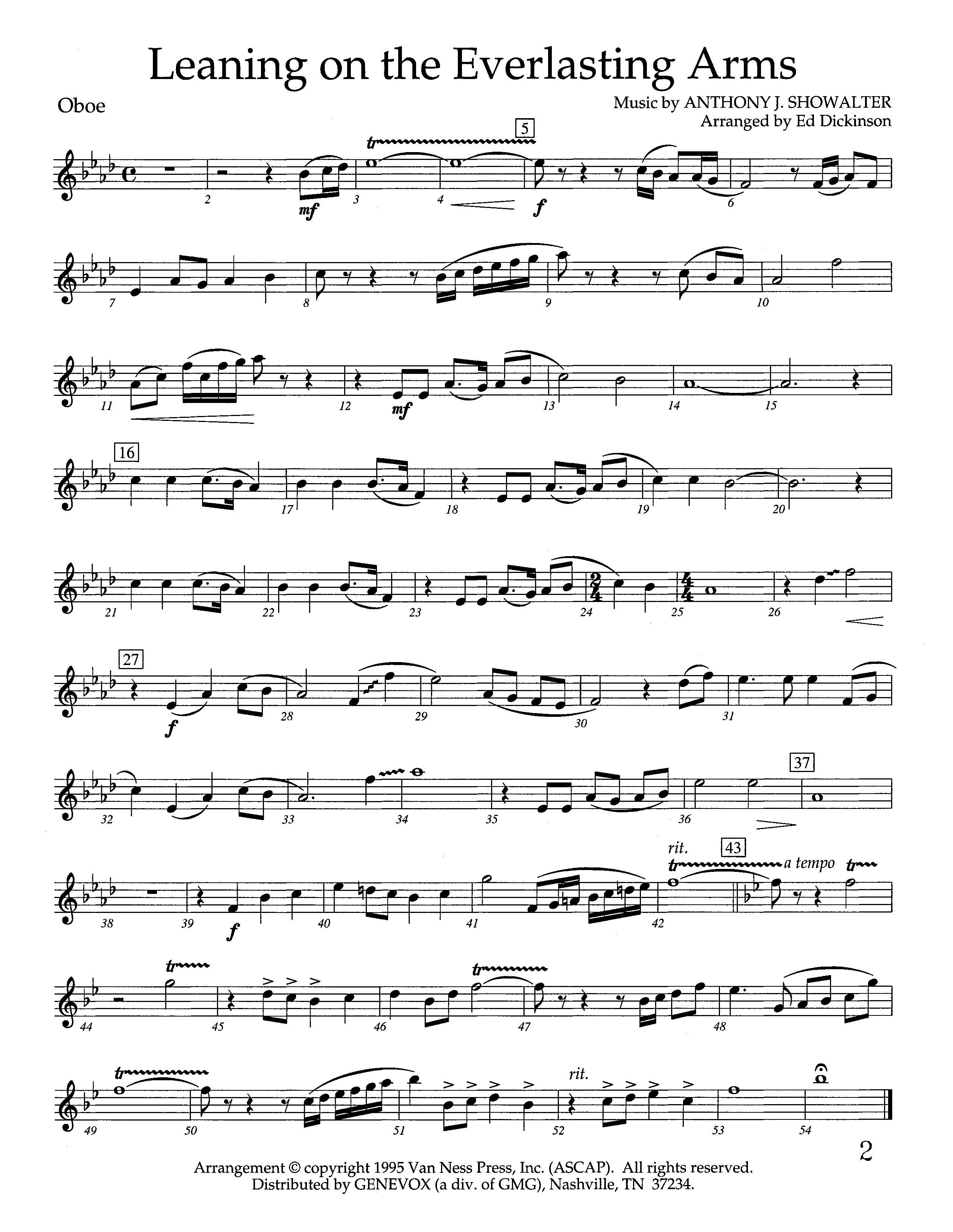 Leaning On The Everlasting Arms (Instrumental) Oboe (Lifeway Worship / Arr. Ed Dickinson)