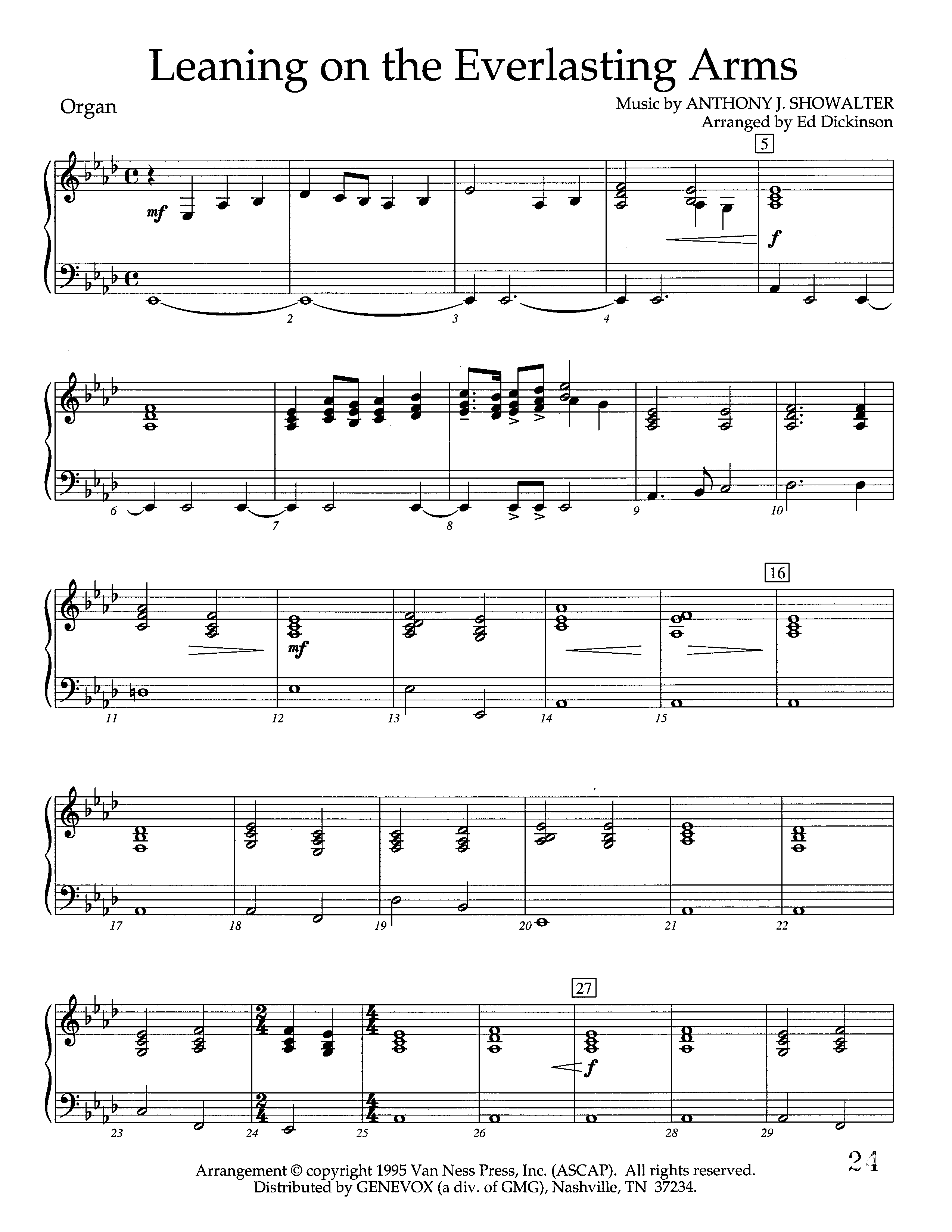 Leaning On The Everlasting Arms (Instrumental) Organ (Lifeway Worship / Arr. Ed Dickinson)