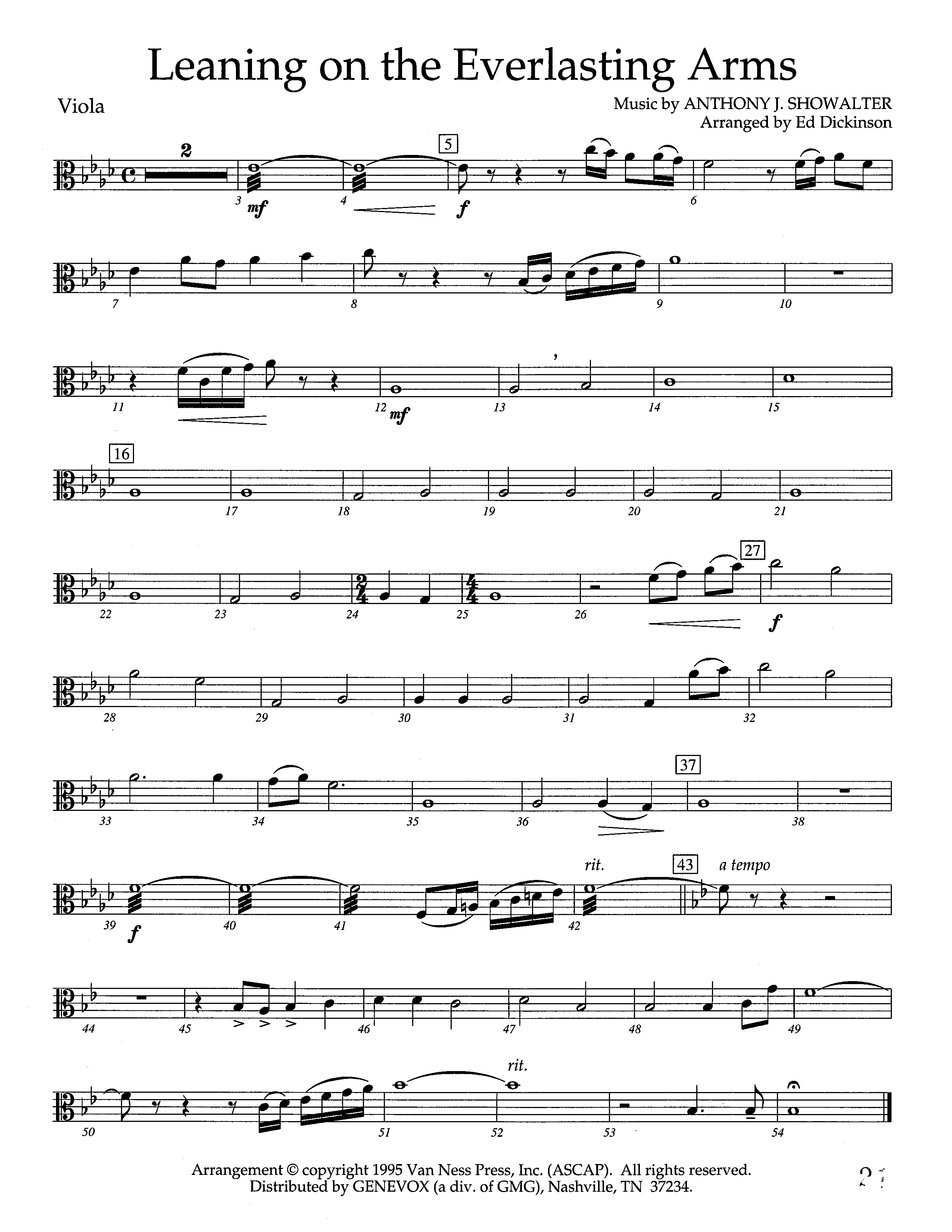 Leaning On The Everlasting Arms (Instrumental) Viola (Lifeway Worship / Arr. Ed Dickinson)