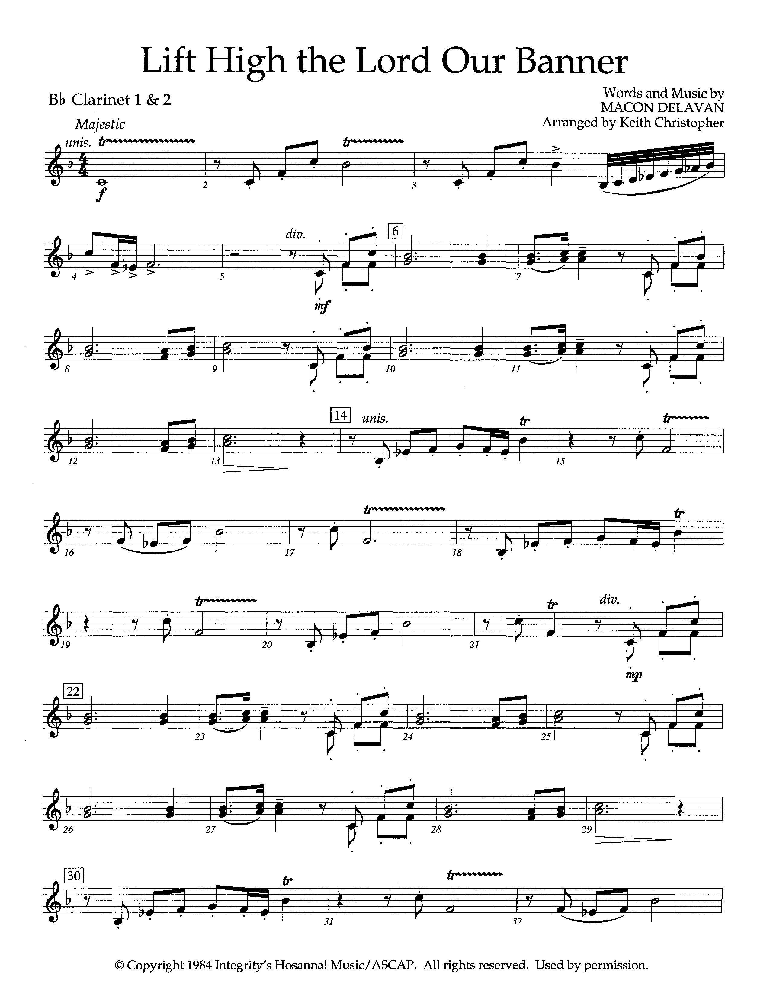 Lift High The Lord Our Banner (Instrumental) Clarinet 1/2 (Lifeway Worship / Arr. Keith Christopher)