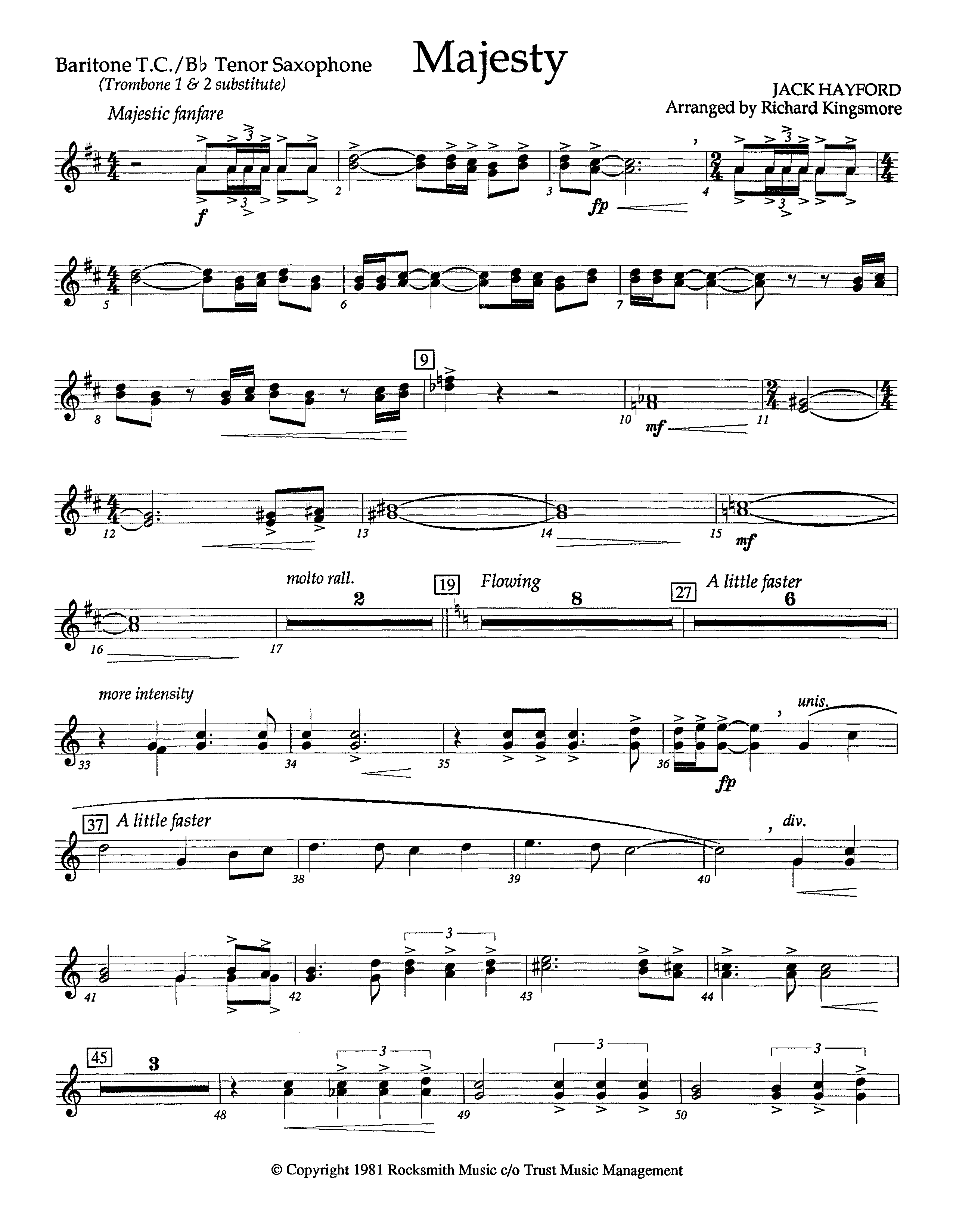 Majesty (Instrumental) Tenor Sax/Baritone T.C. (Lifeway Worship / Arr. Richard Kingsmore)