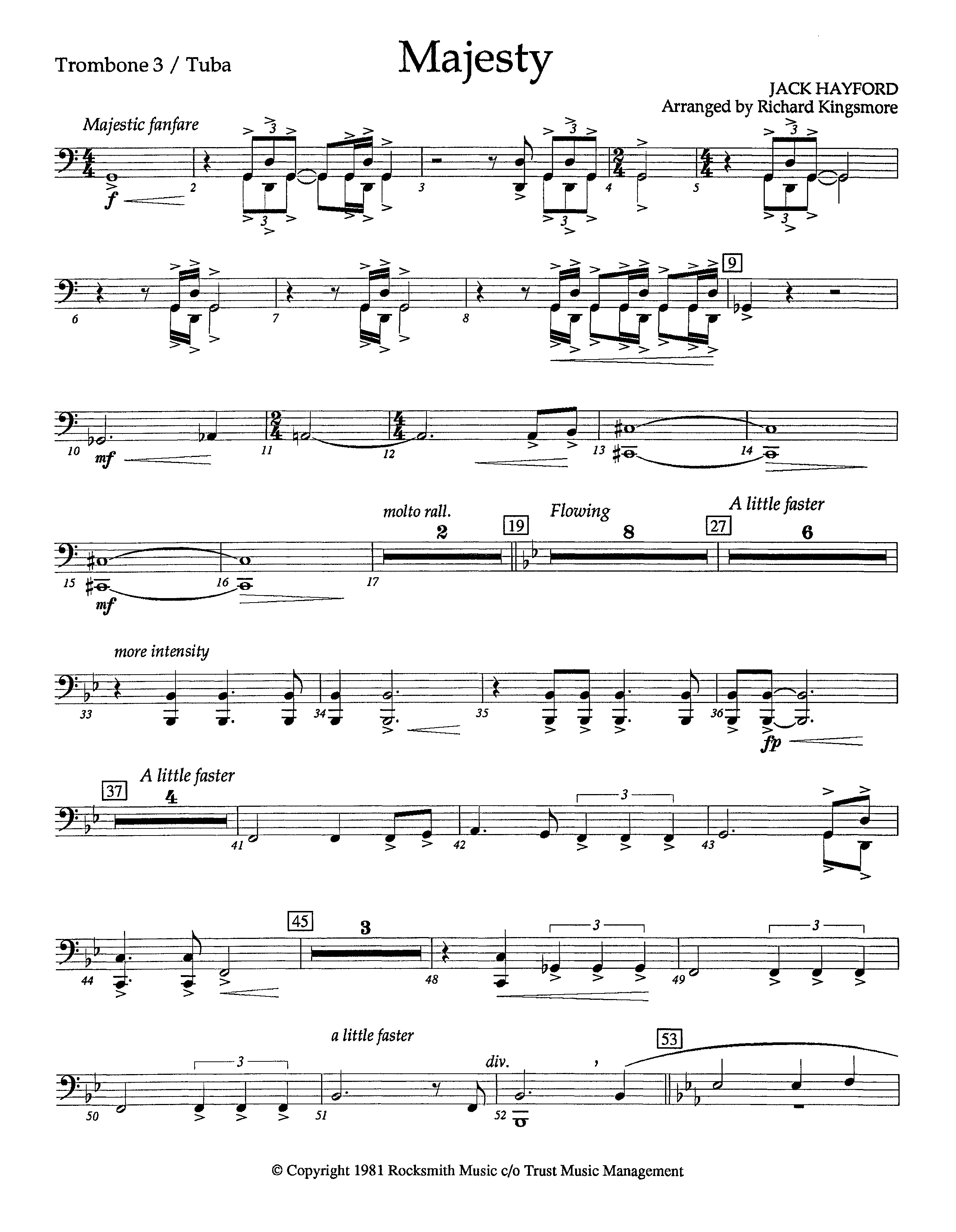 Majesty (Instrumental) Trombone 3/Tuba (Lifeway Worship / Arr. Richard Kingsmore)