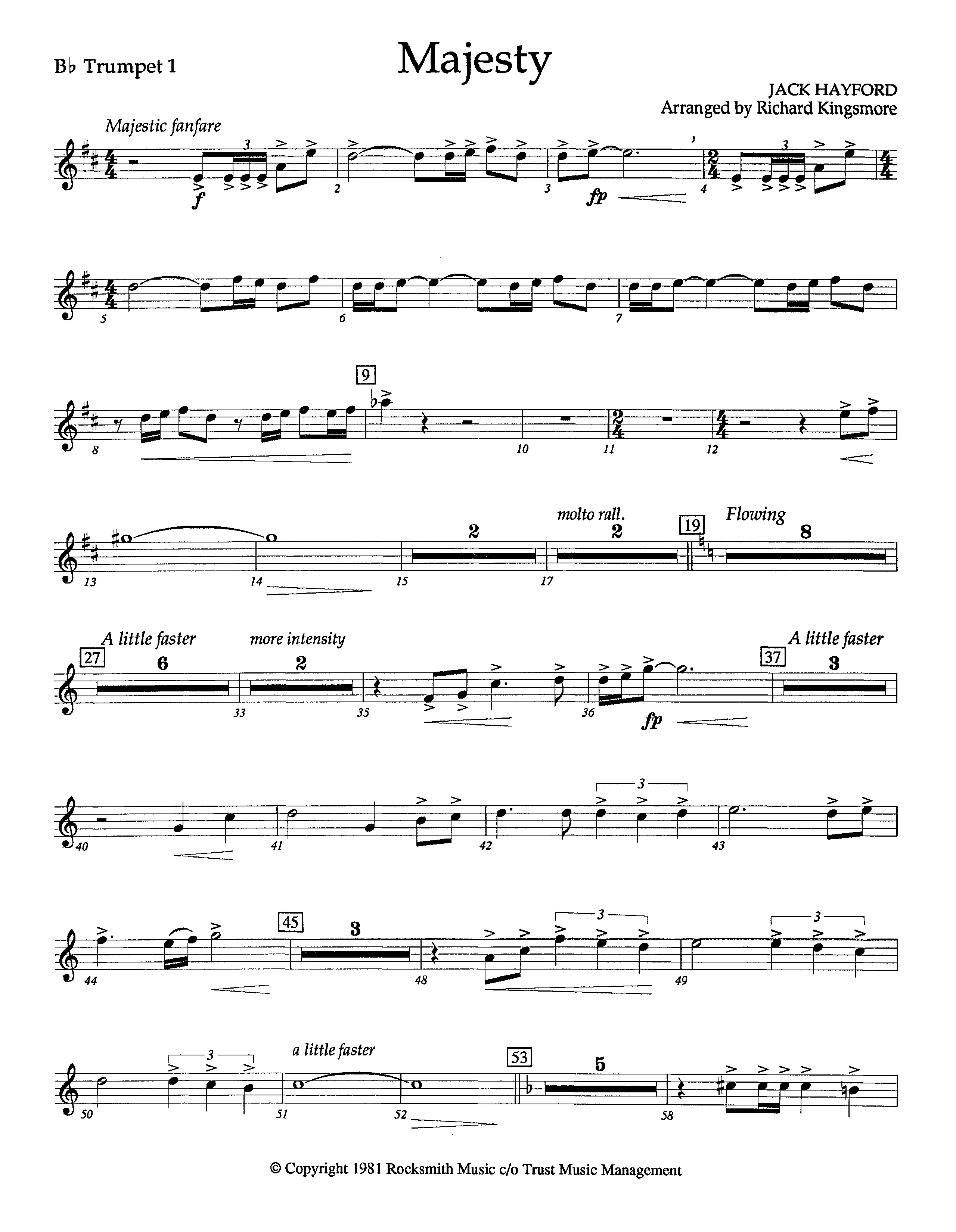 Majesty (Instrumental) Trumpet 1 (Lifeway Worship / Arr. Richard Kingsmore)