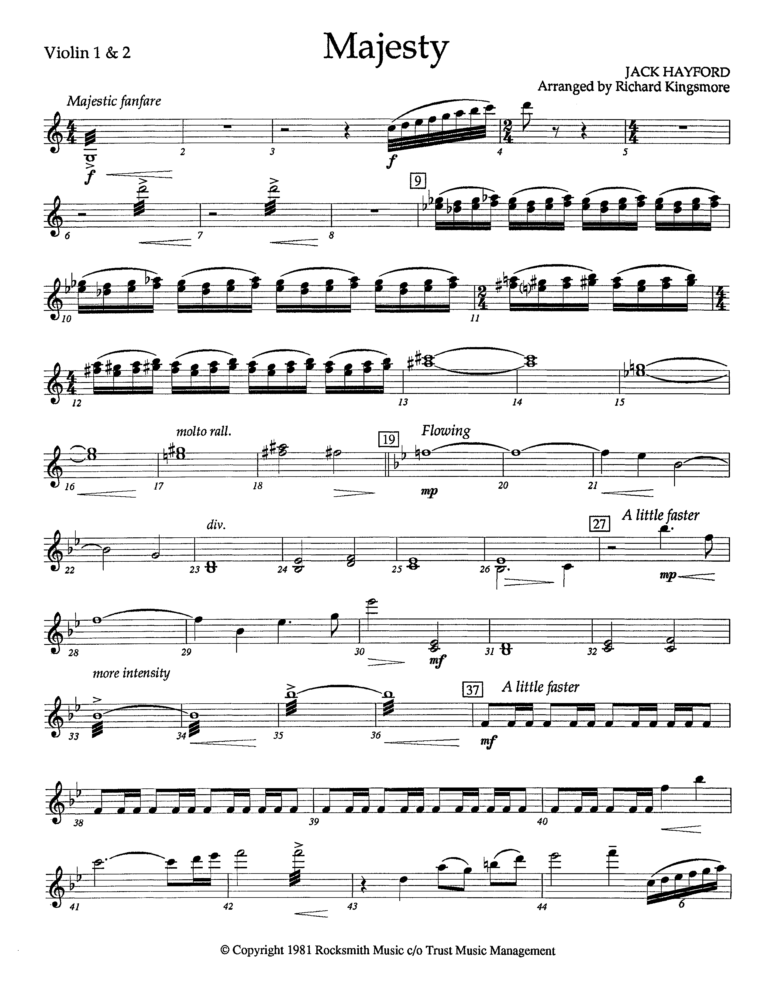 Majesty (Instrumental) Violin 1/2 (Lifeway Worship / Arr. Richard Kingsmore)