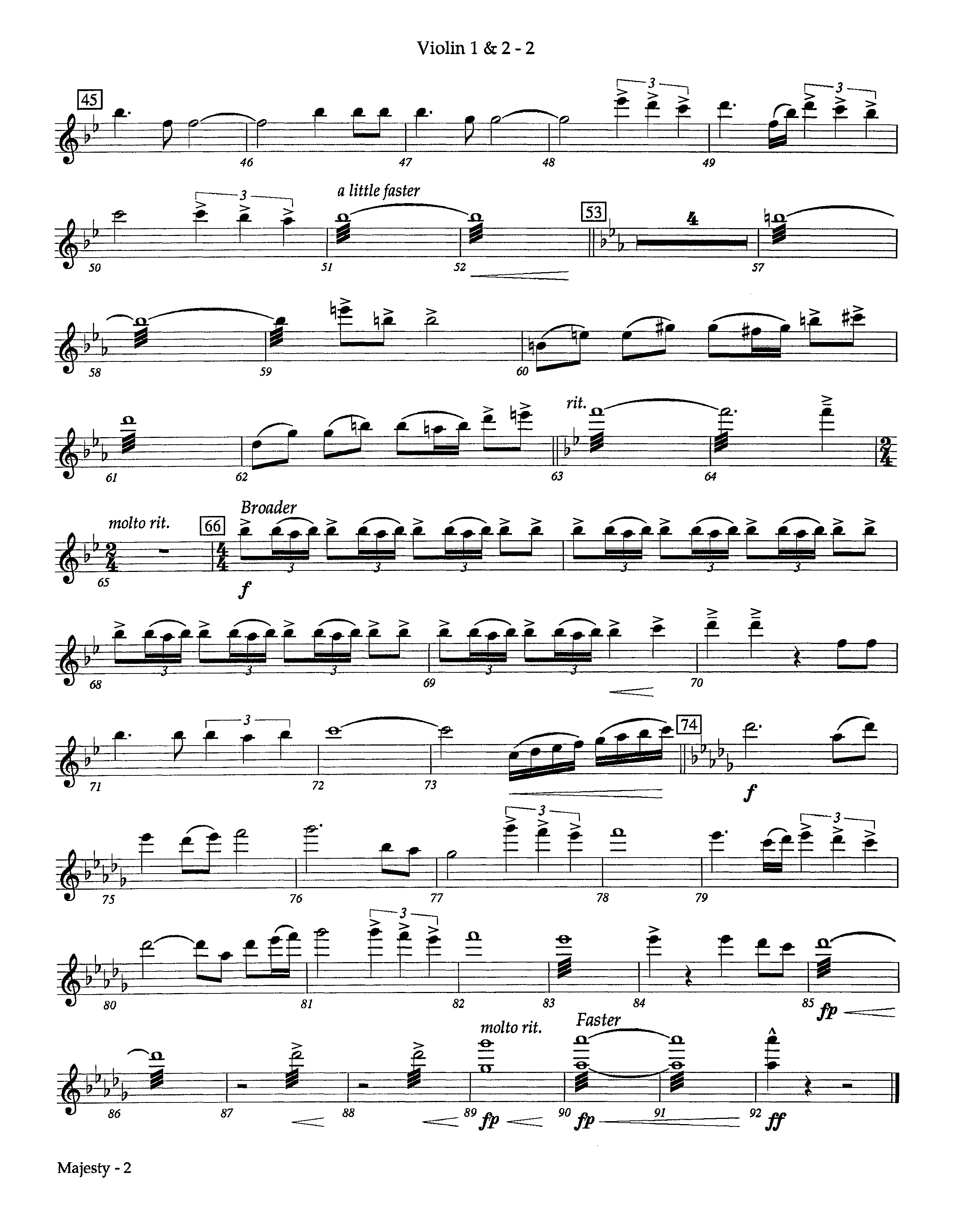 Majesty (Instrumental) Violin 1/2 (Lifeway Worship / Arr. Richard Kingsmore)