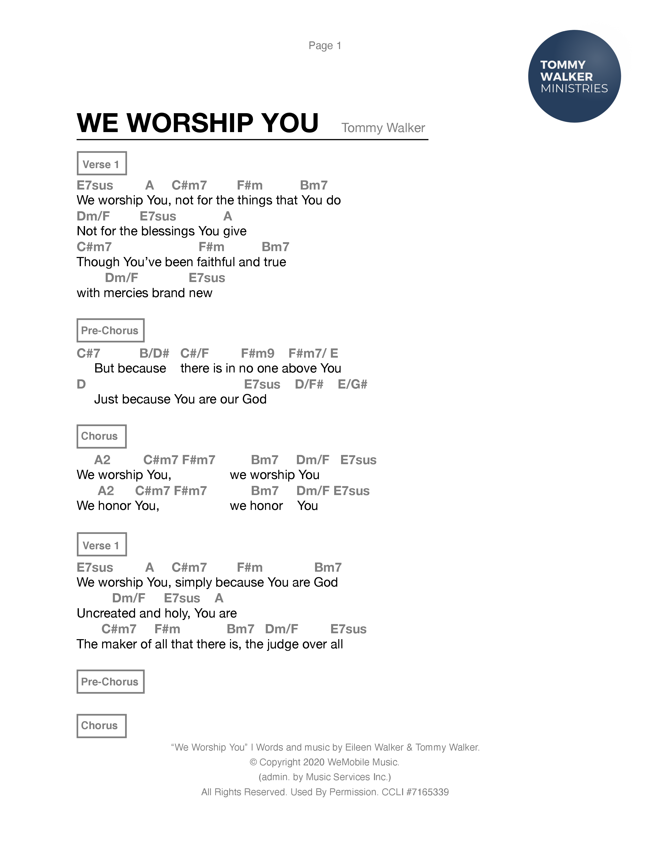 We Worship You Chord Chart (Tommy Walker)