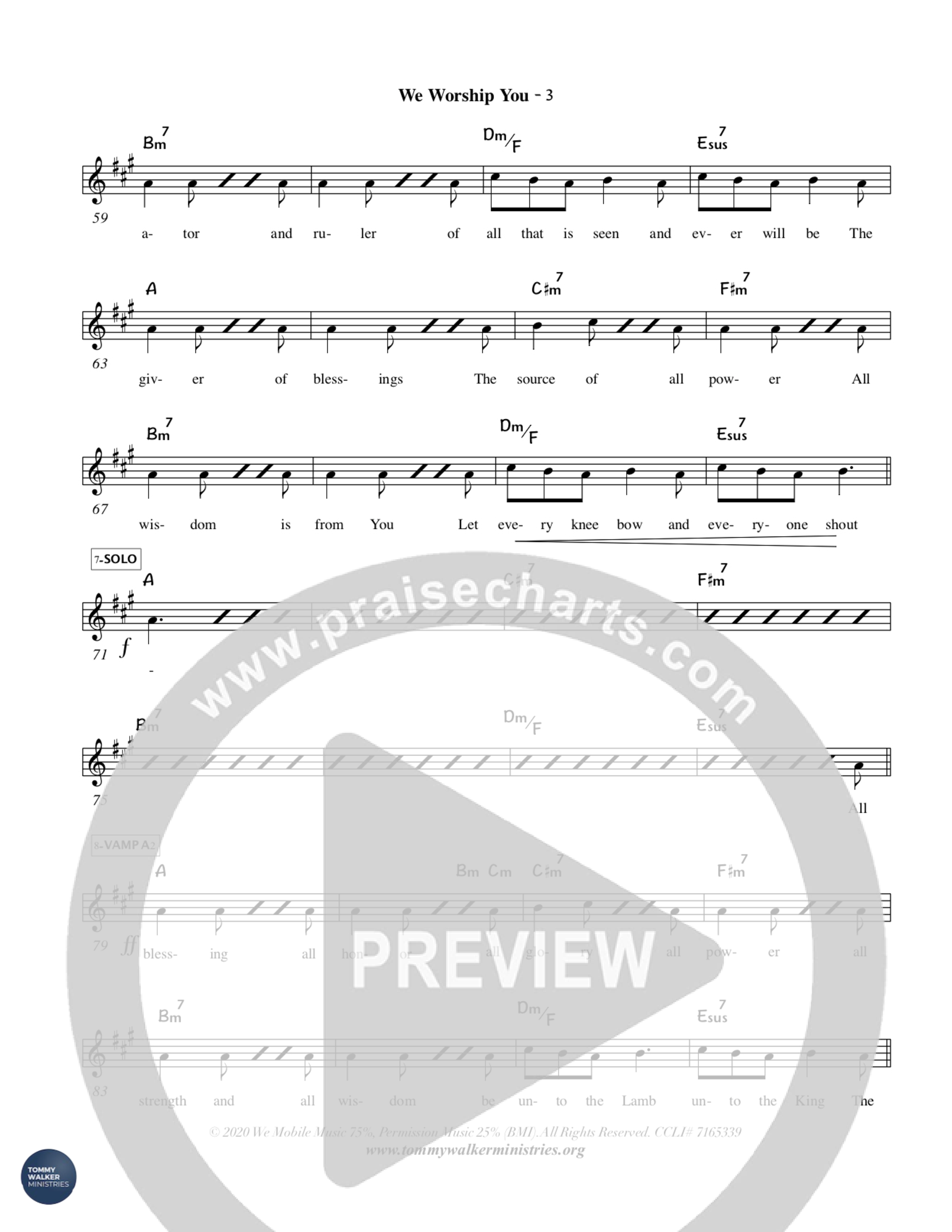 We Worship You Lead Sheet Melody (Tommy Walker)