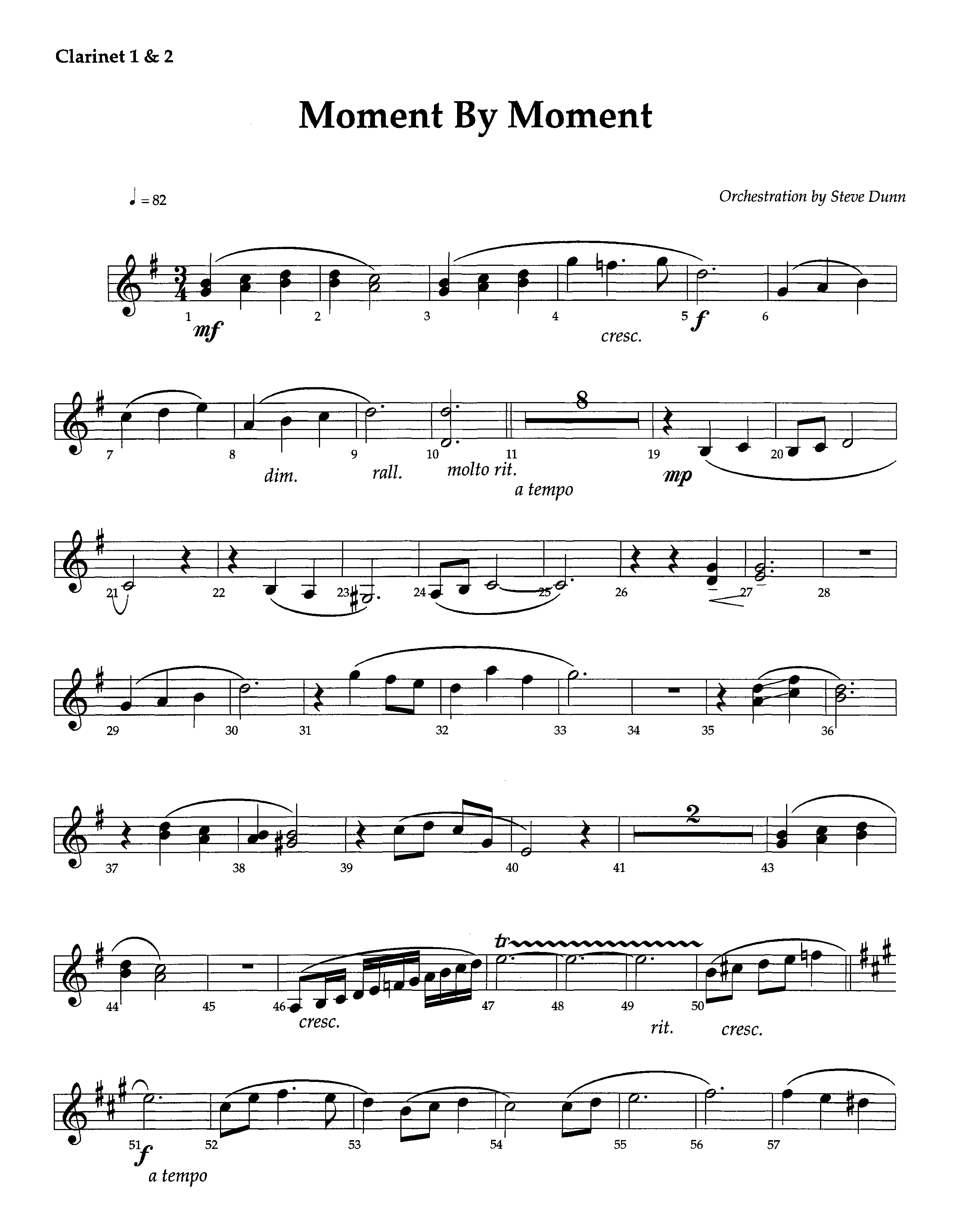 Moment By Moment (Instrumental) Clarinet 1/2 (Lifeway Worship / Arr. Steve Dunn)