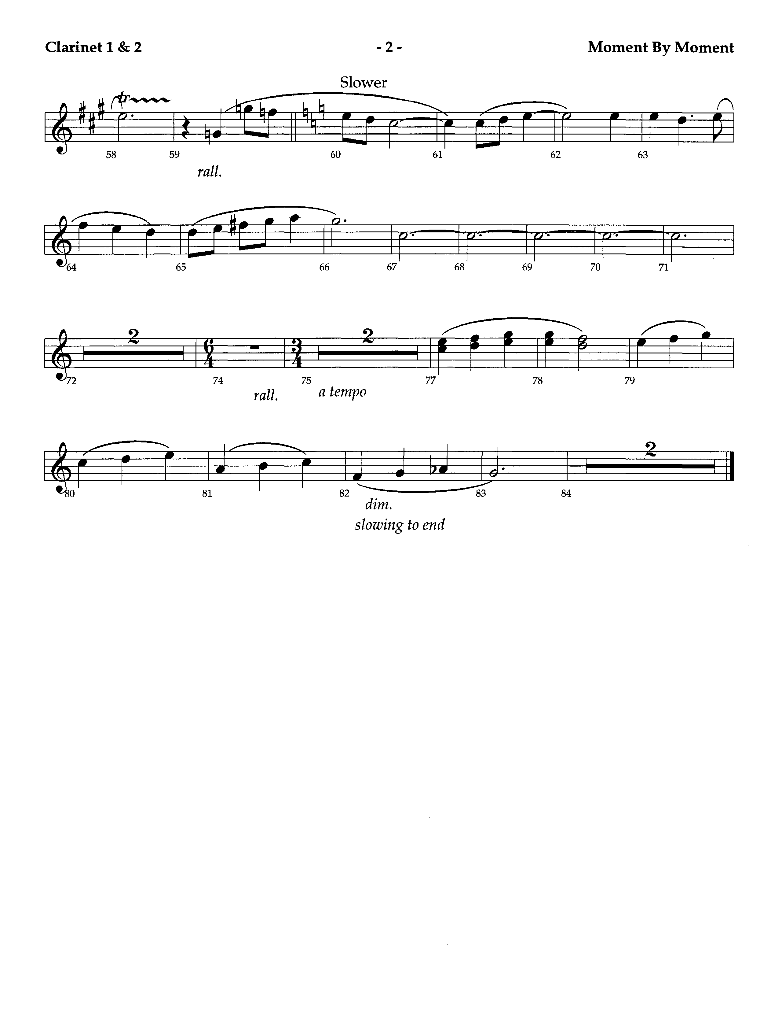 Moment By Moment (Instrumental) Clarinet 1/2 (Lifeway Worship / Arr. Steve Dunn)