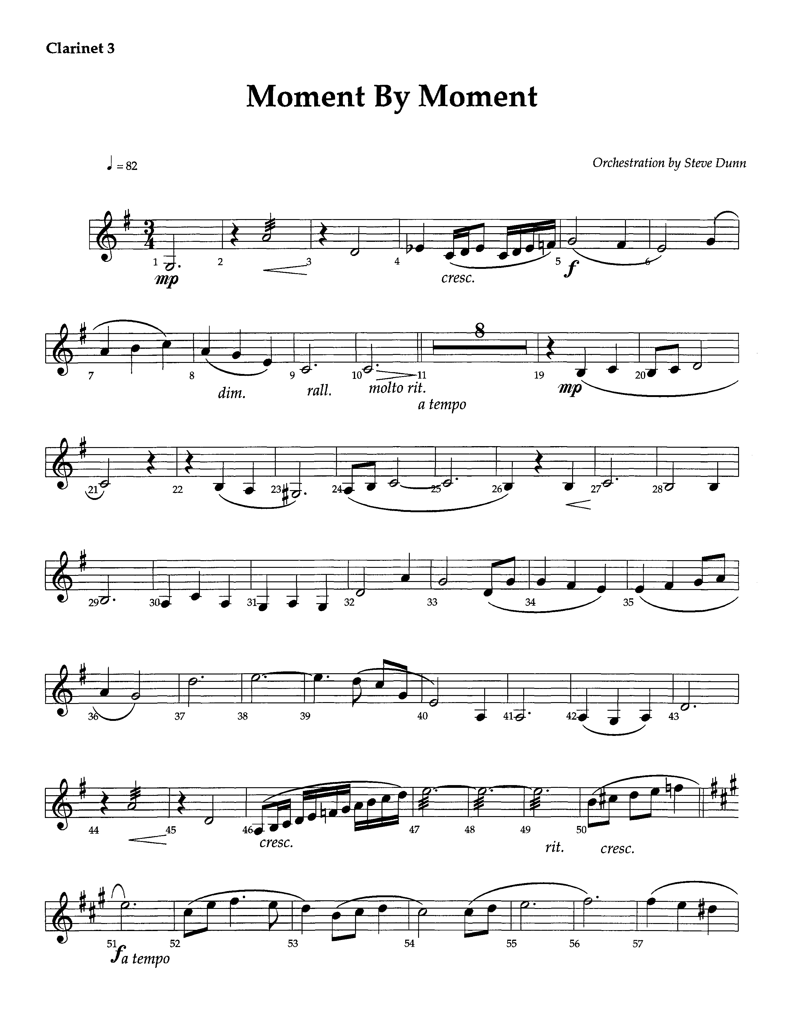 Moment By Moment (Instrumental) Clarinet 3 (Lifeway Worship / Arr. Steve Dunn)