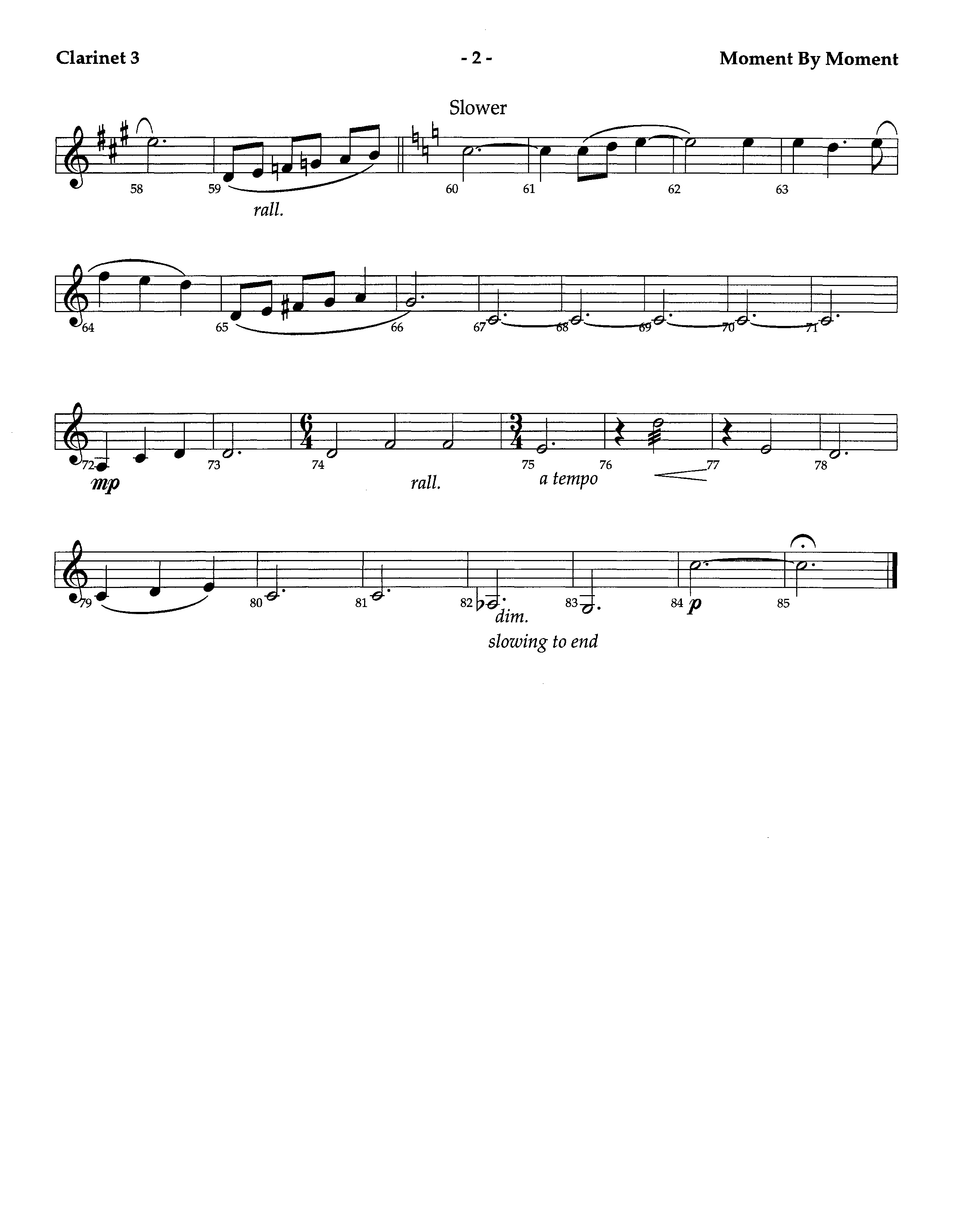 Moment By Moment (Instrumental) Clarinet 3 (Lifeway Worship / Arr. Steve Dunn)