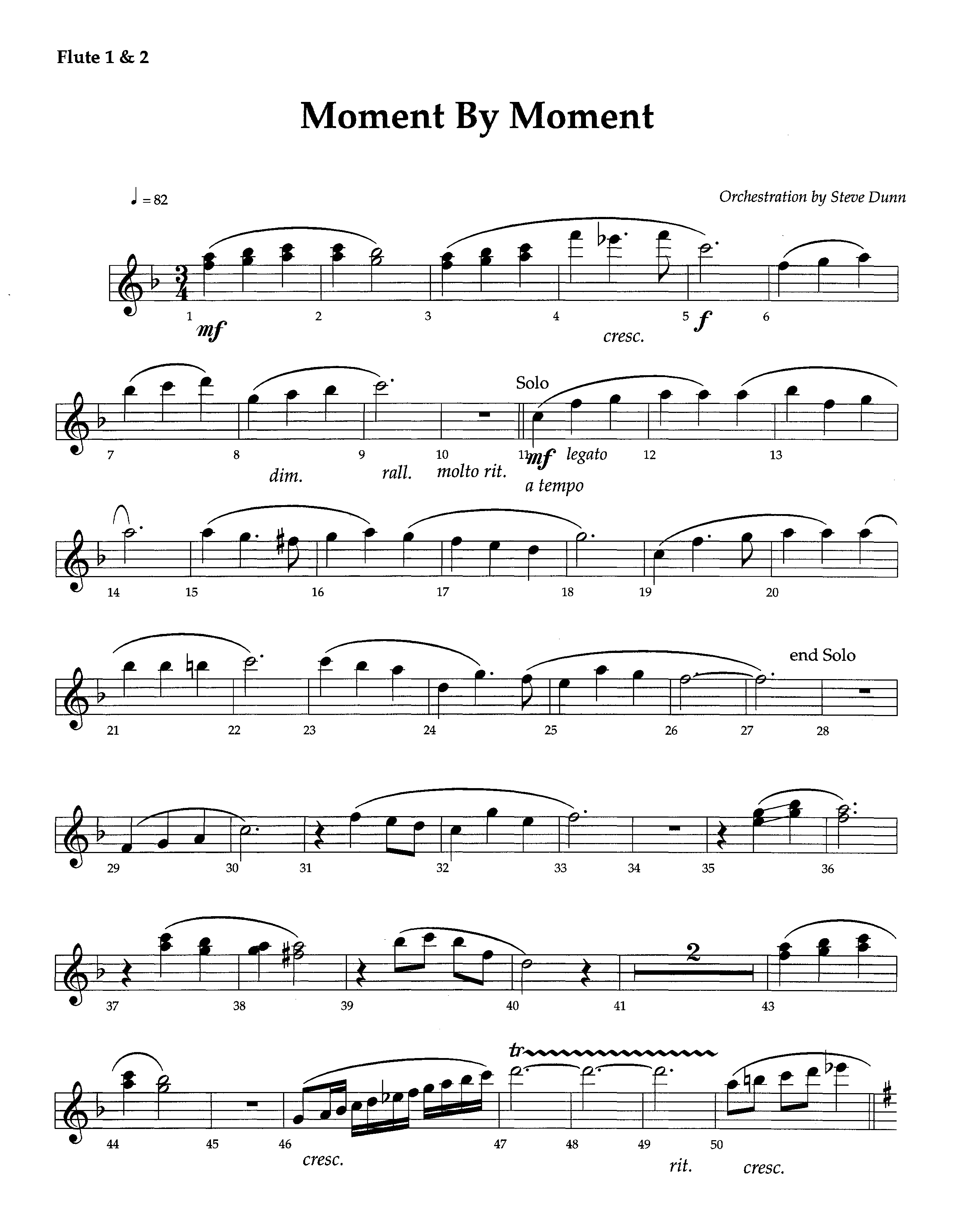 Moment By Moment (Instrumental) Flute 1/2 (Lifeway Worship / Arr. Steve Dunn)