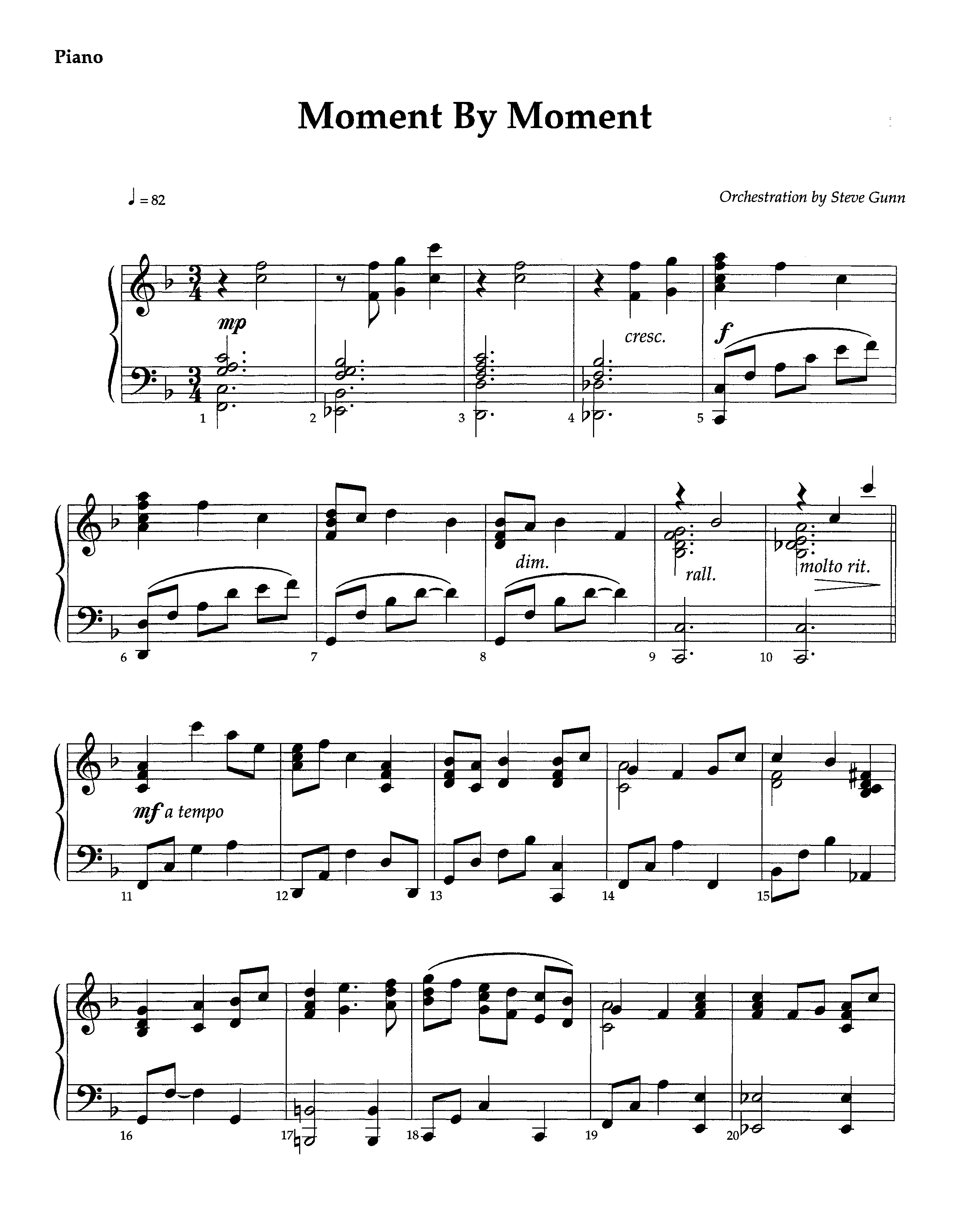 Moment By Moment (Instrumental) Piano Sheet (Lifeway Worship / Arr. Steve Dunn)