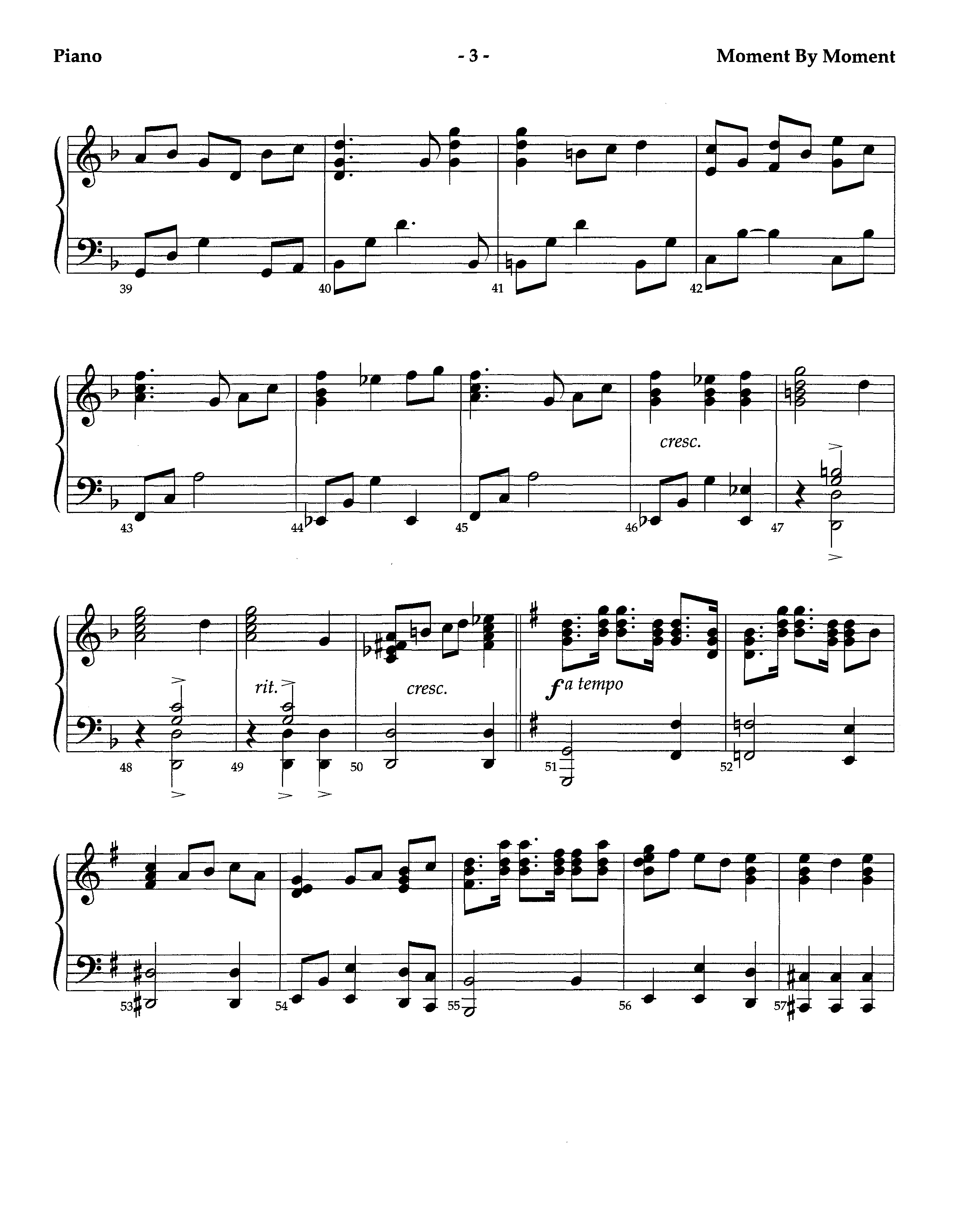 Moment By Moment (Instrumental) Piano Sheet (Lifeway Worship / Arr. Steve Dunn)