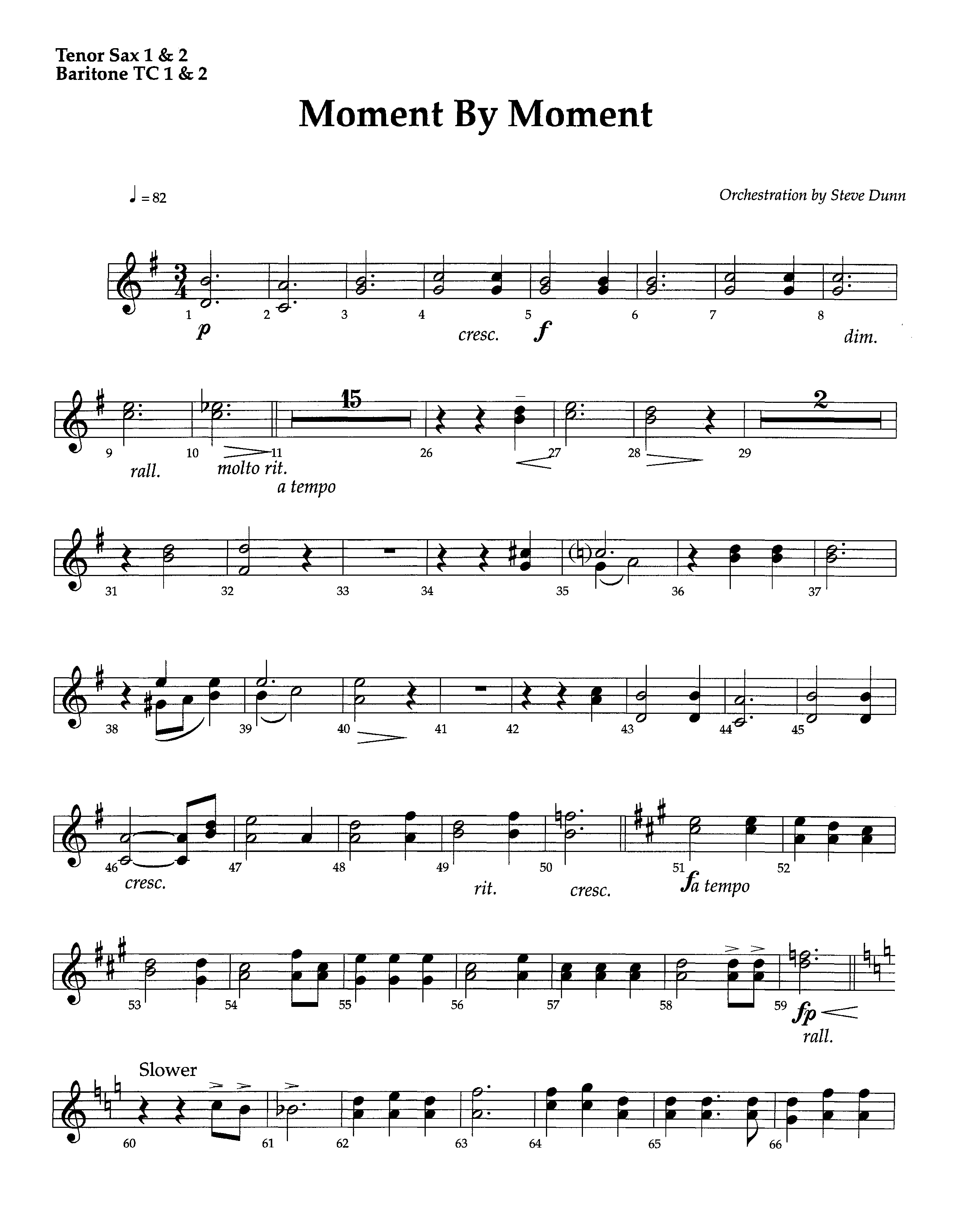 Moment By Moment (Instrumental) Tenor Sax/Baritone T.C. (Lifeway Worship / Arr. Steve Dunn)