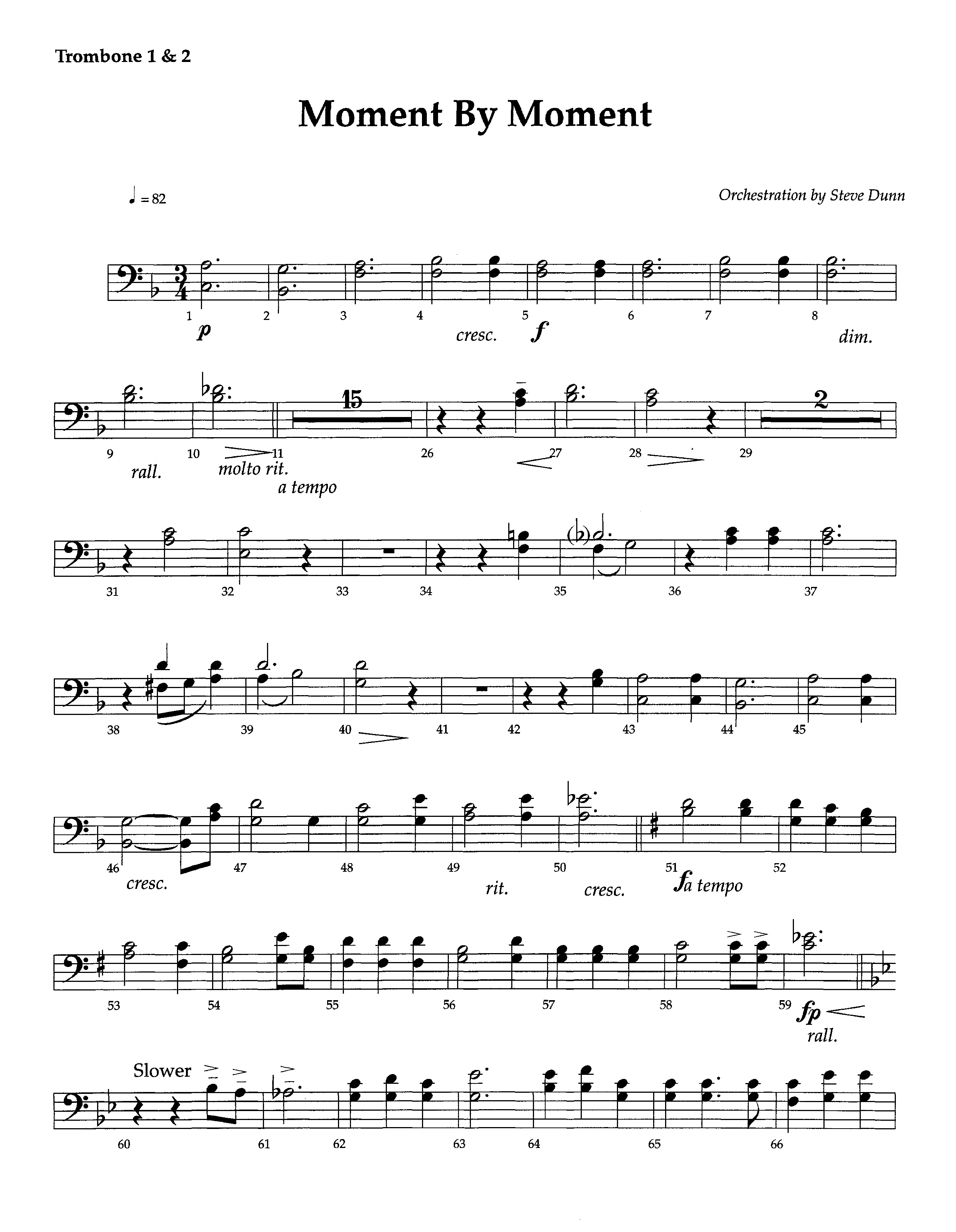 Moment By Moment (Instrumental) Trombone 1/2 (Lifeway Worship / Arr. Steve Dunn)