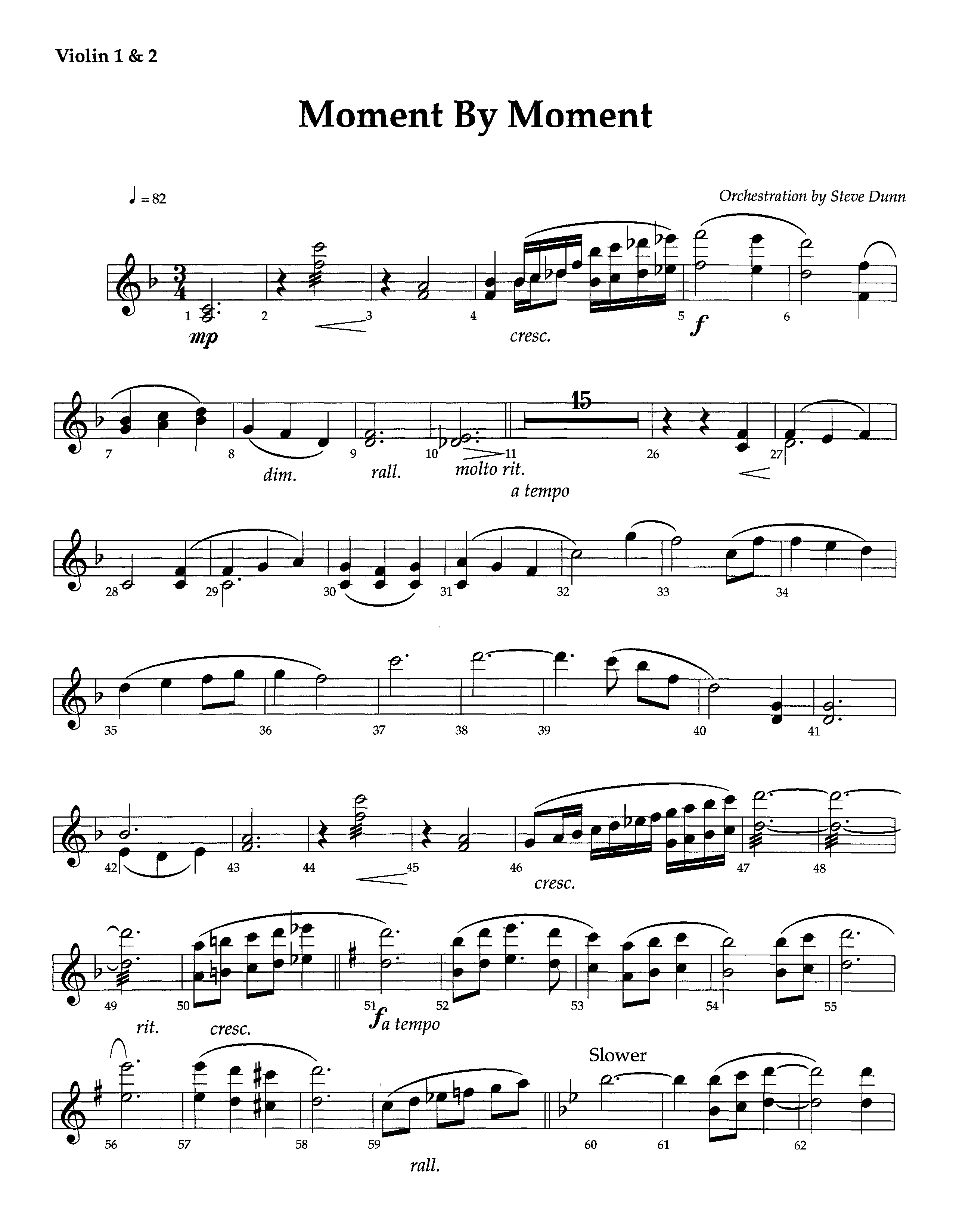 Moment By Moment (Instrumental) Violin 1/2 (Lifeway Worship / Arr. Steve Dunn)
