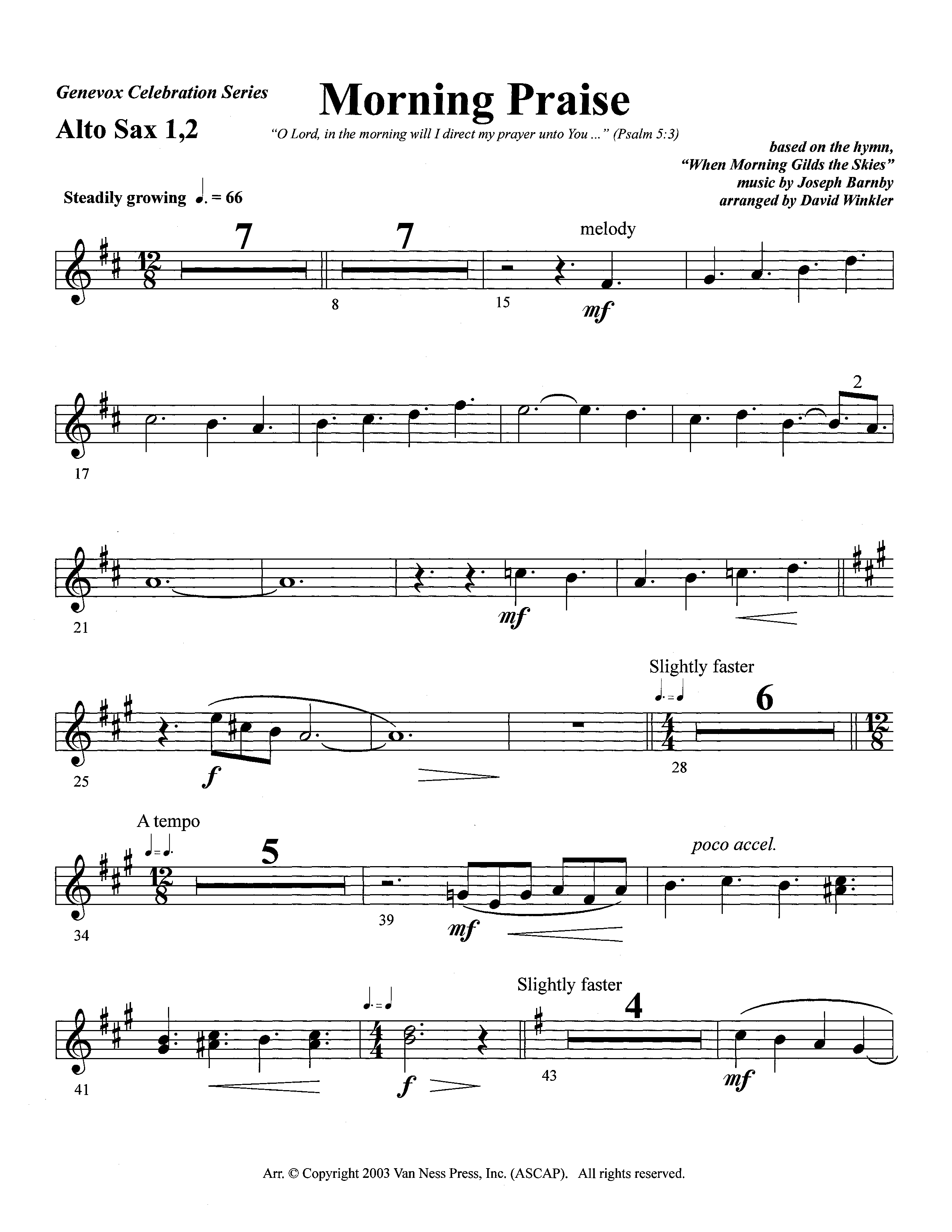 Morning Praise (Instrumental) Alto Sax 1/2 (Lifeway Worship / Arr. David Winkler)