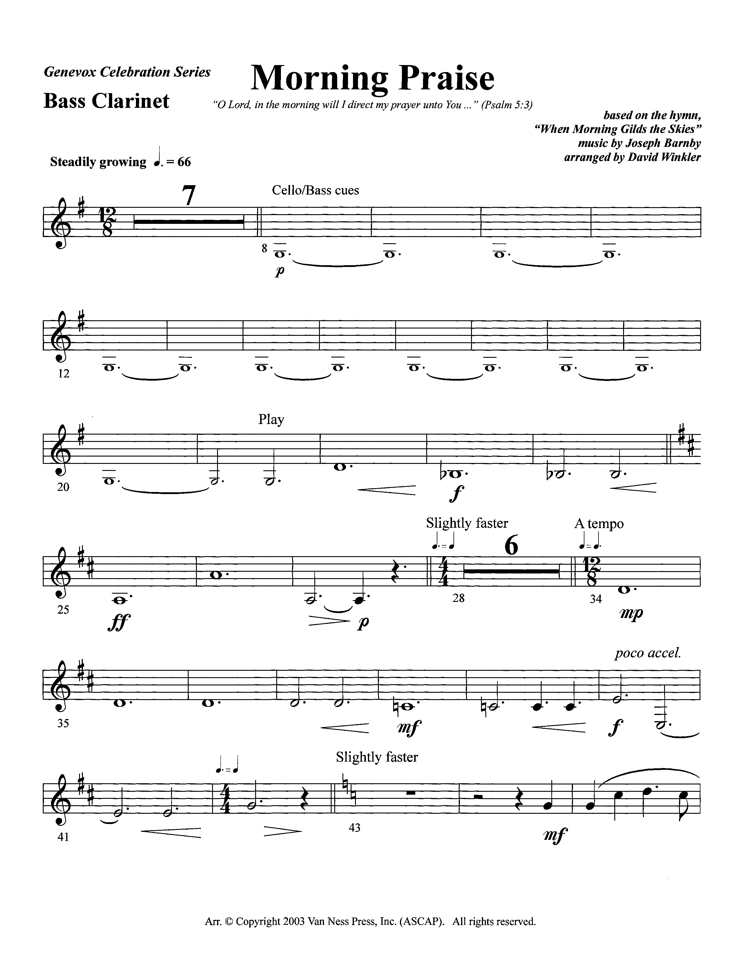 Morning Praise (Instrumental) Bass Clarinet (Lifeway Worship / Arr. David Winkler)
