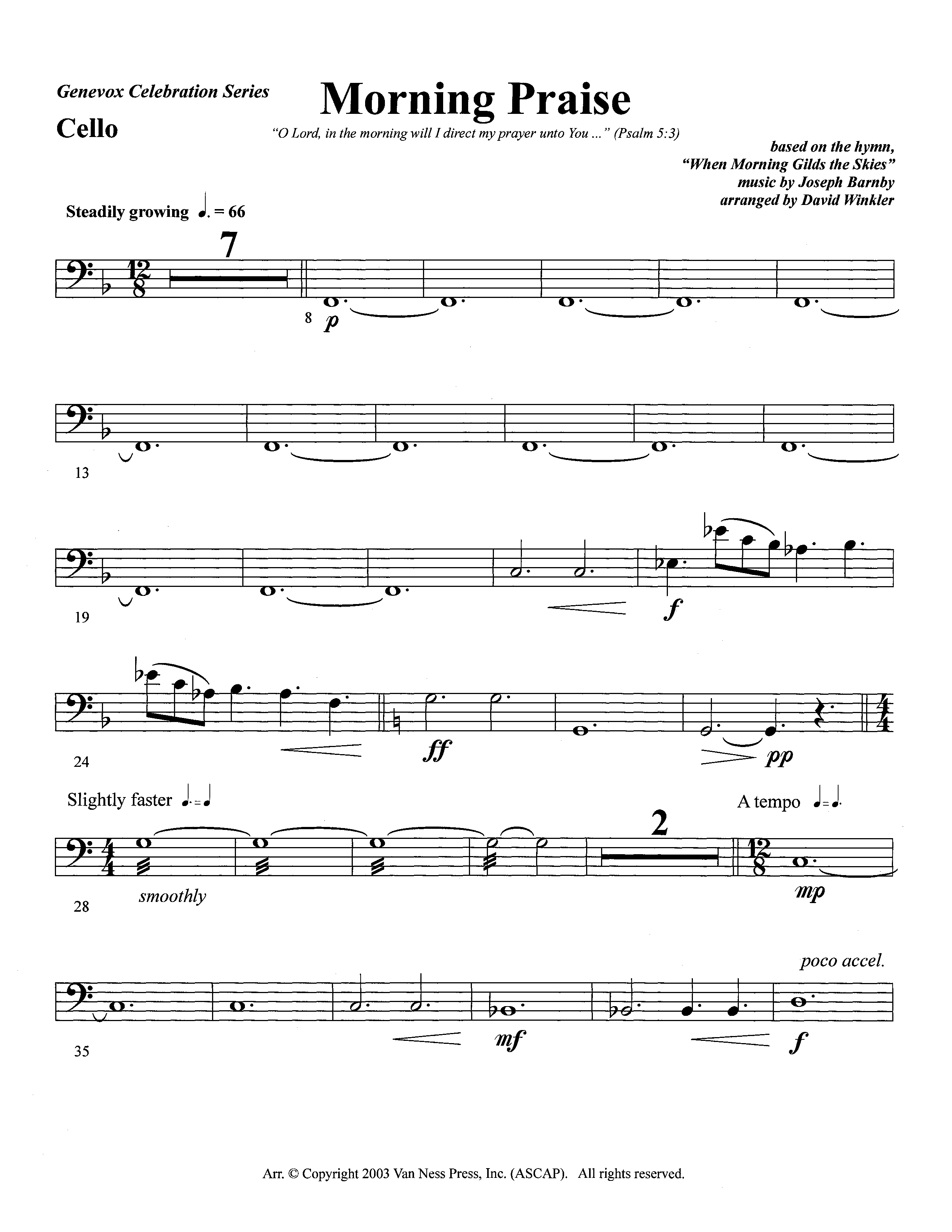 Morning Praise (Instrumental) Cello (Lifeway Worship / Arr. David Winkler)