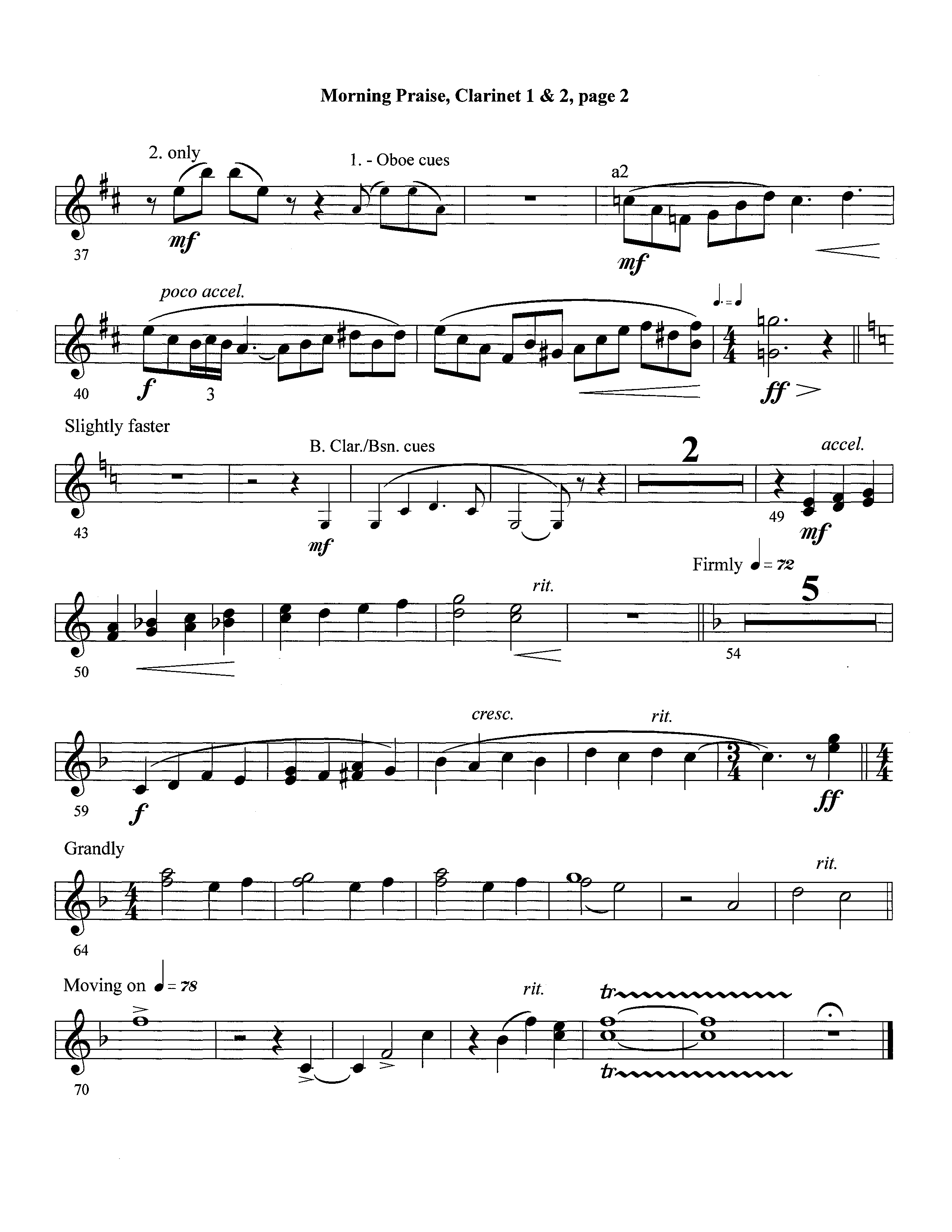 Morning Praise (Instrumental) Clarinet 1/2 (Lifeway Worship / Arr. David Winkler)
