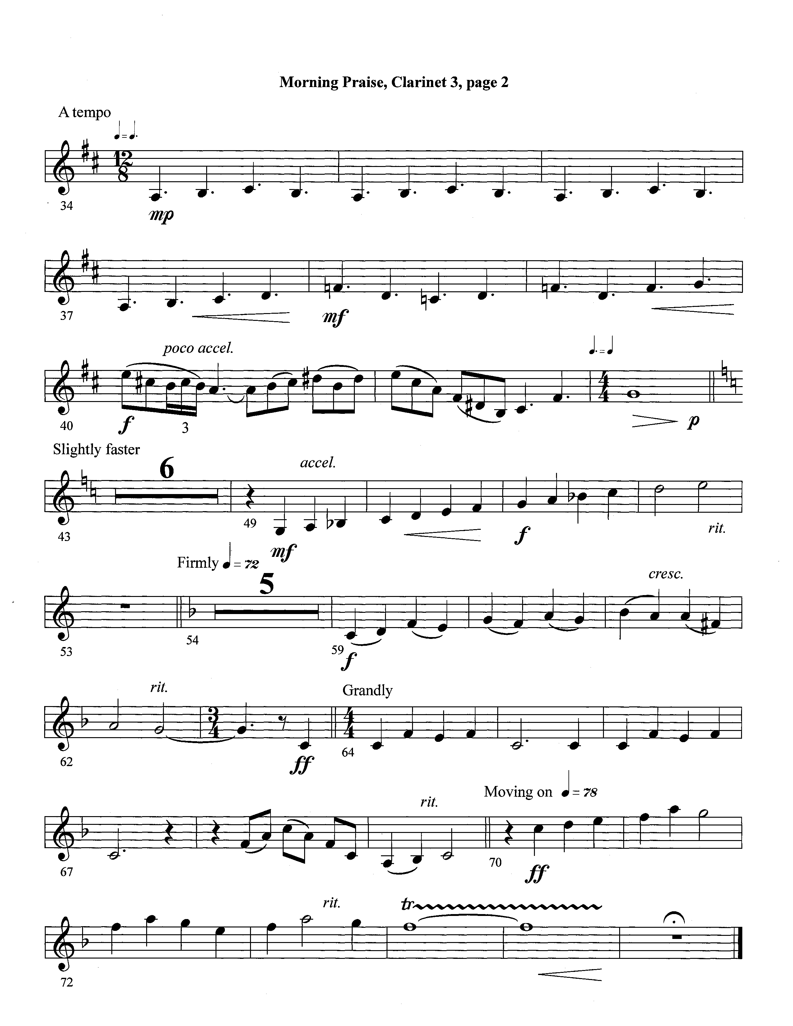 Morning Praise (Instrumental) Clarinet 3 (Lifeway Worship / Arr. David Winkler)