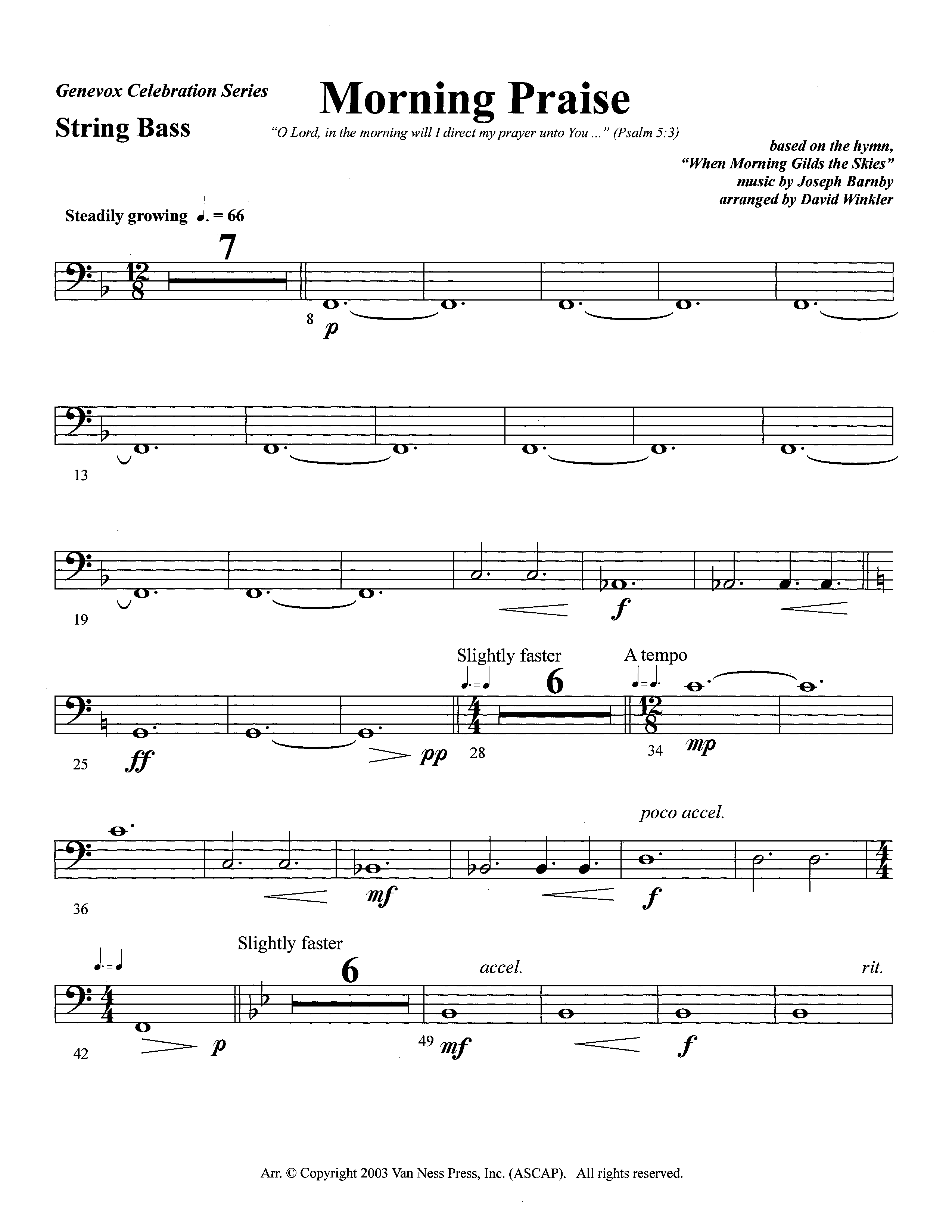 Morning Praise (Instrumental) Double Bass (Lifeway Worship / Arr. David Winkler)