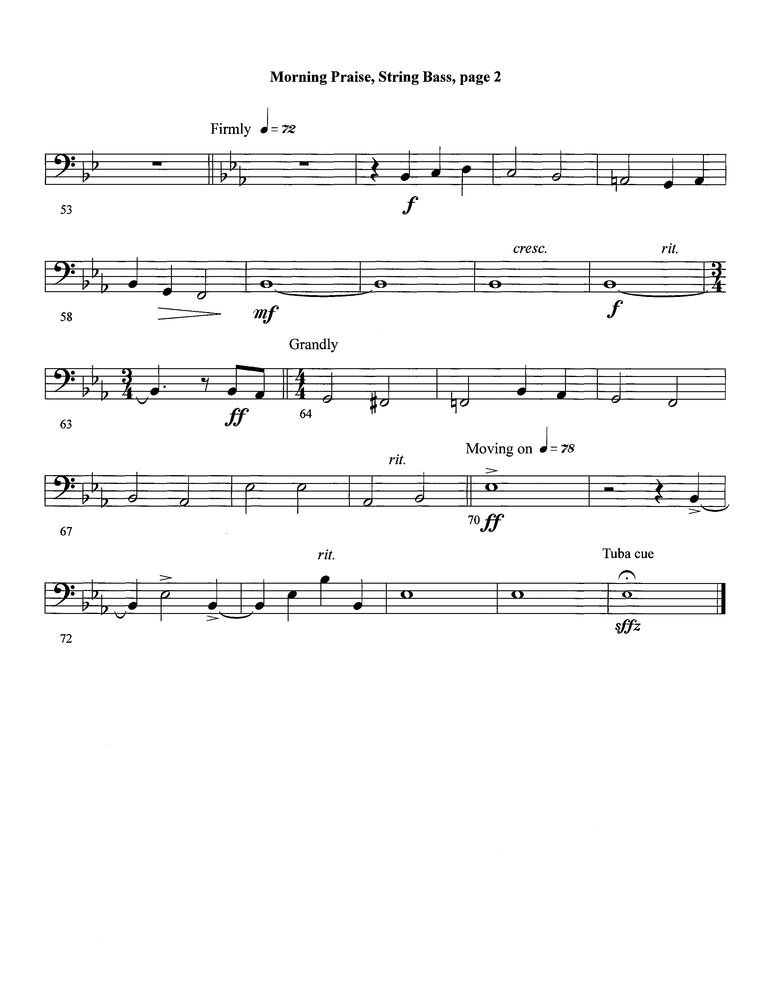 Morning Praise (Instrumental) Double Bass (Lifeway Worship / Arr. David Winkler)