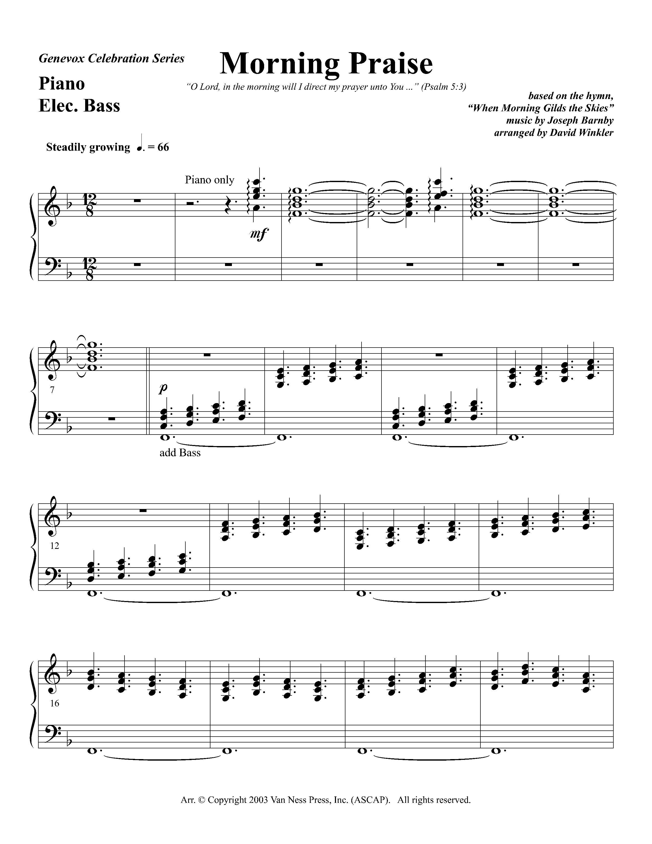 Morning Praise (Instrumental) Piano Sheet (Lifeway Worship / Arr. David Winkler)