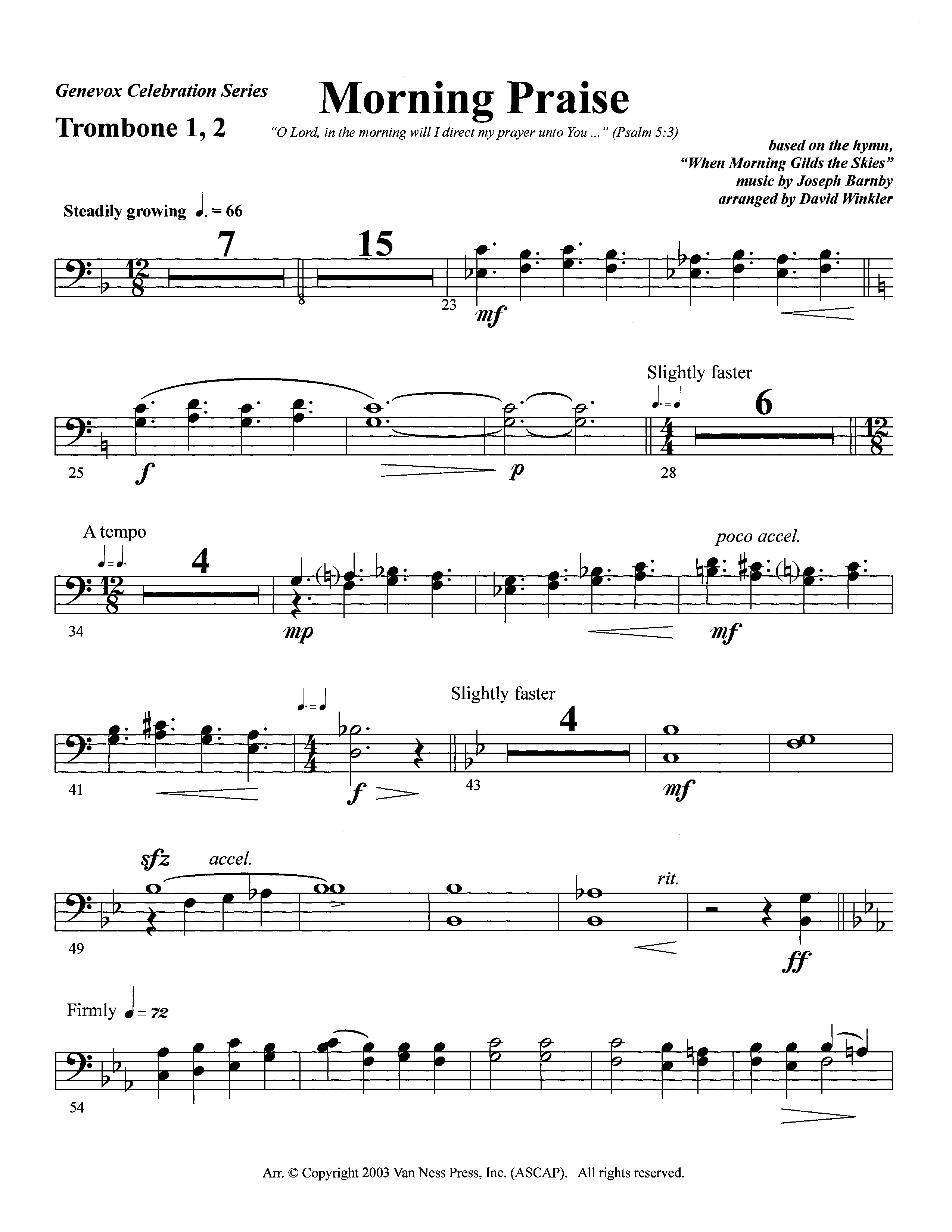 Morning Praise (Instrumental) Trombone 1/2 (Lifeway Worship / Arr. David Winkler)