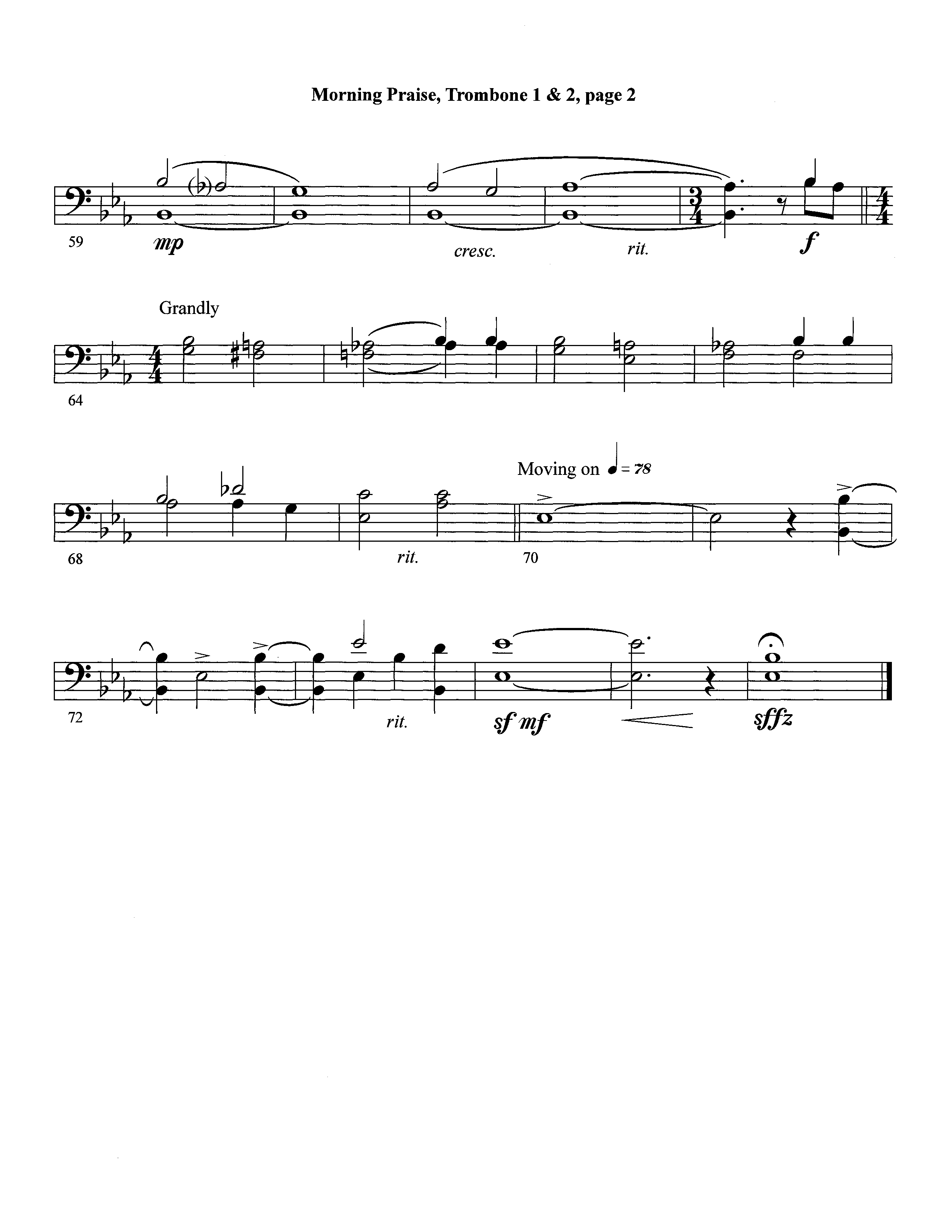 Morning Praise (Instrumental) Trombone 1/2 (Lifeway Worship / Arr. David Winkler)