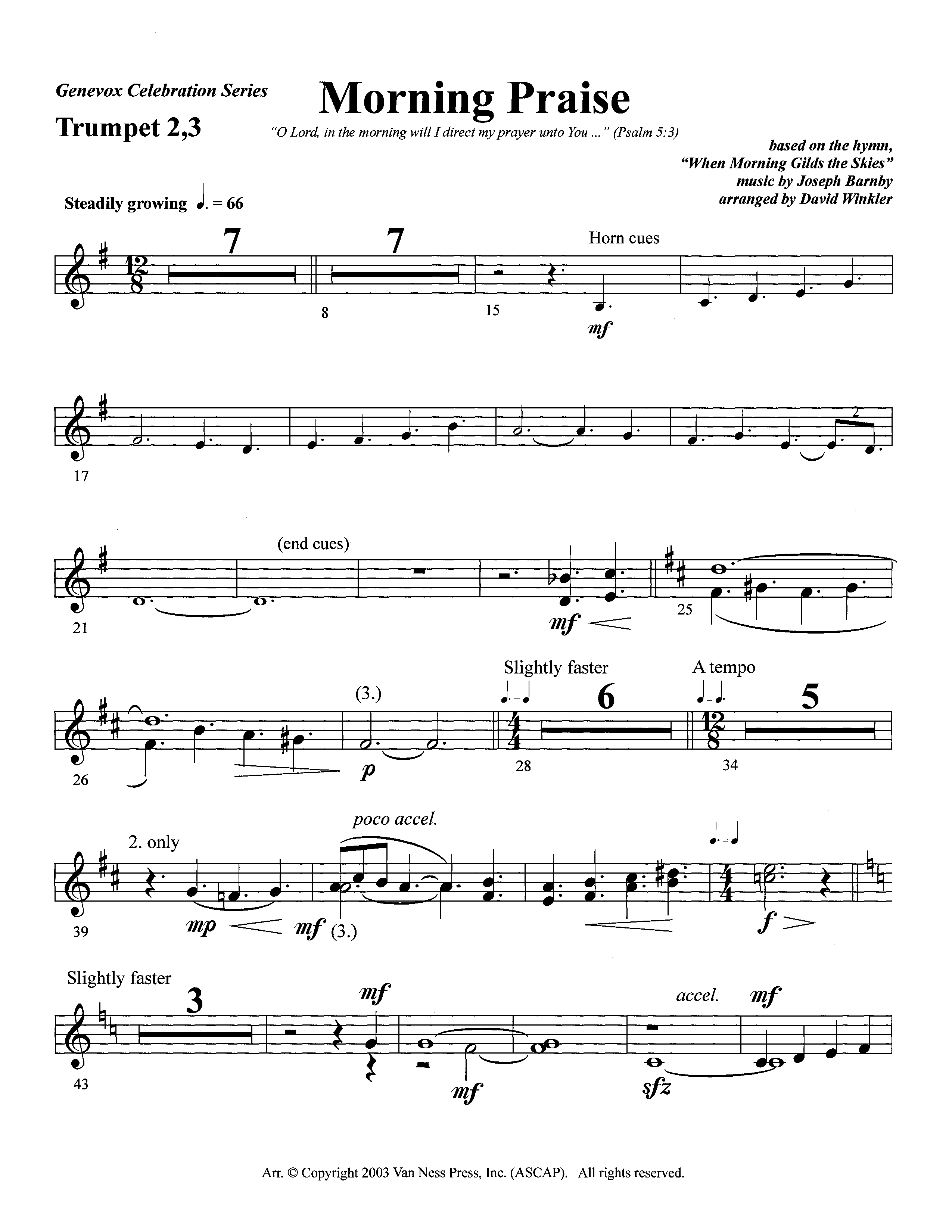 Morning Praise (Instrumental) Trumpet 2/3 (Lifeway Worship / Arr. David Winkler)