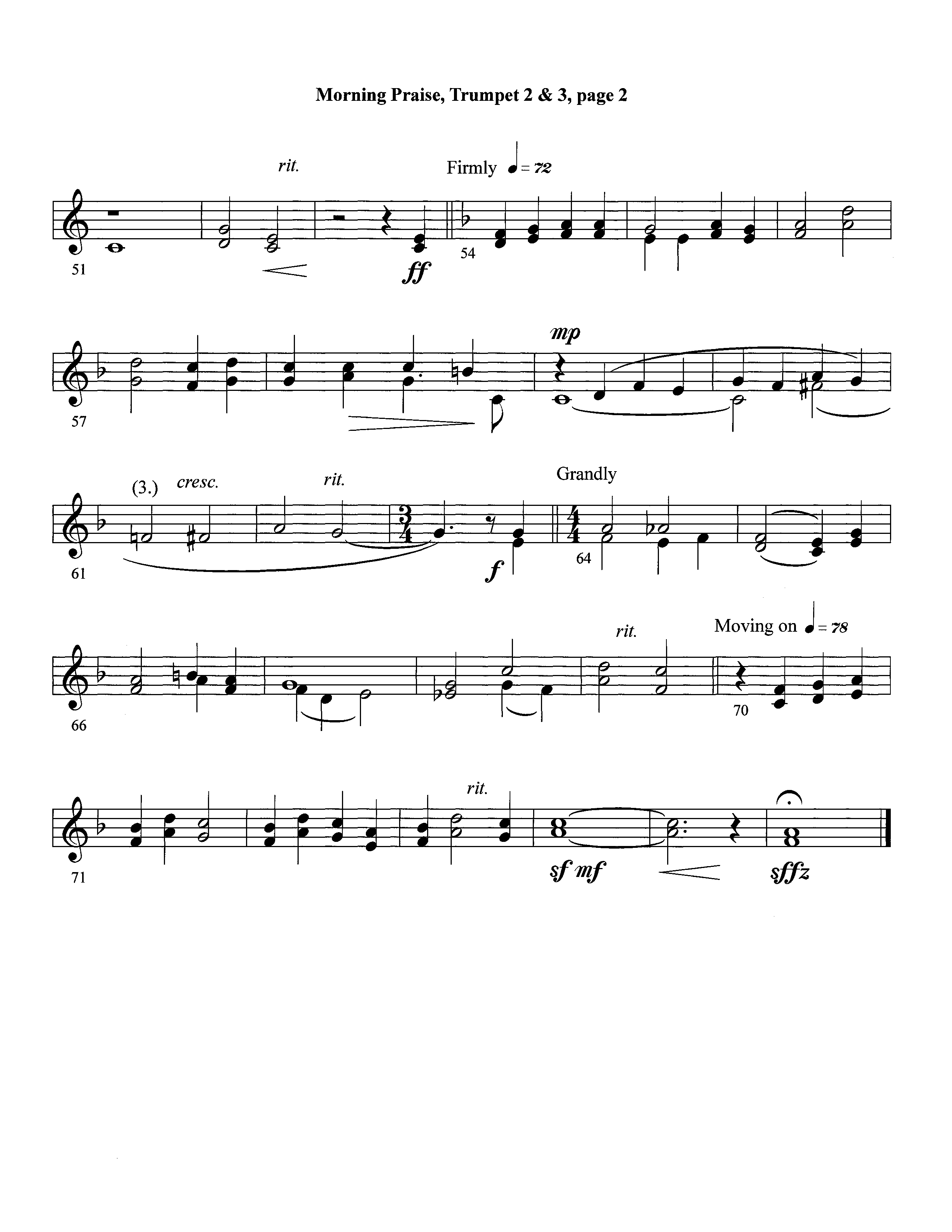 Morning Praise (Instrumental) Trumpet 2/3 (Lifeway Worship / Arr. David Winkler)