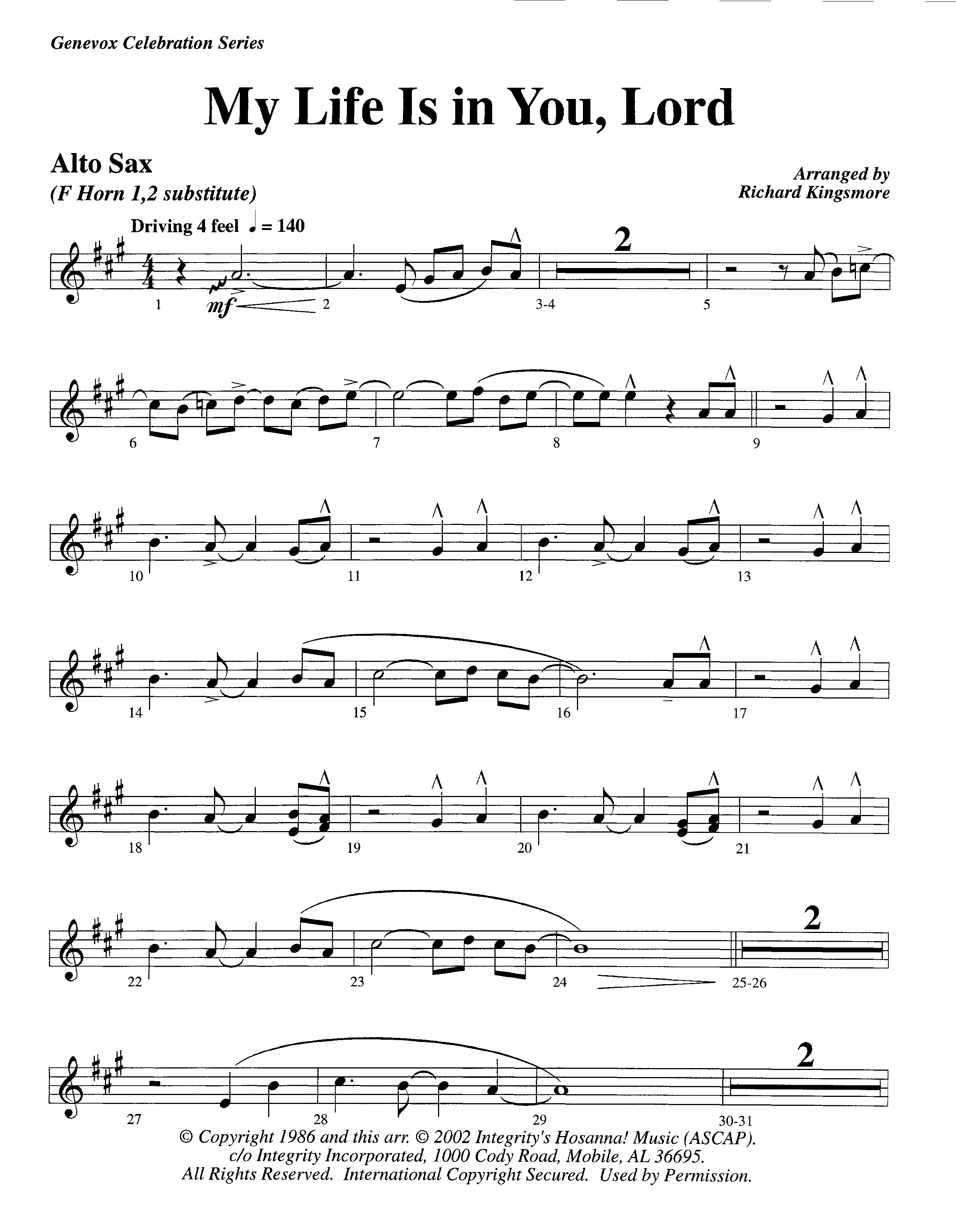 My Life Is In You (Instrumental) Alto Sax (Lifeway Worship / Arr. Richard Kingsmore)