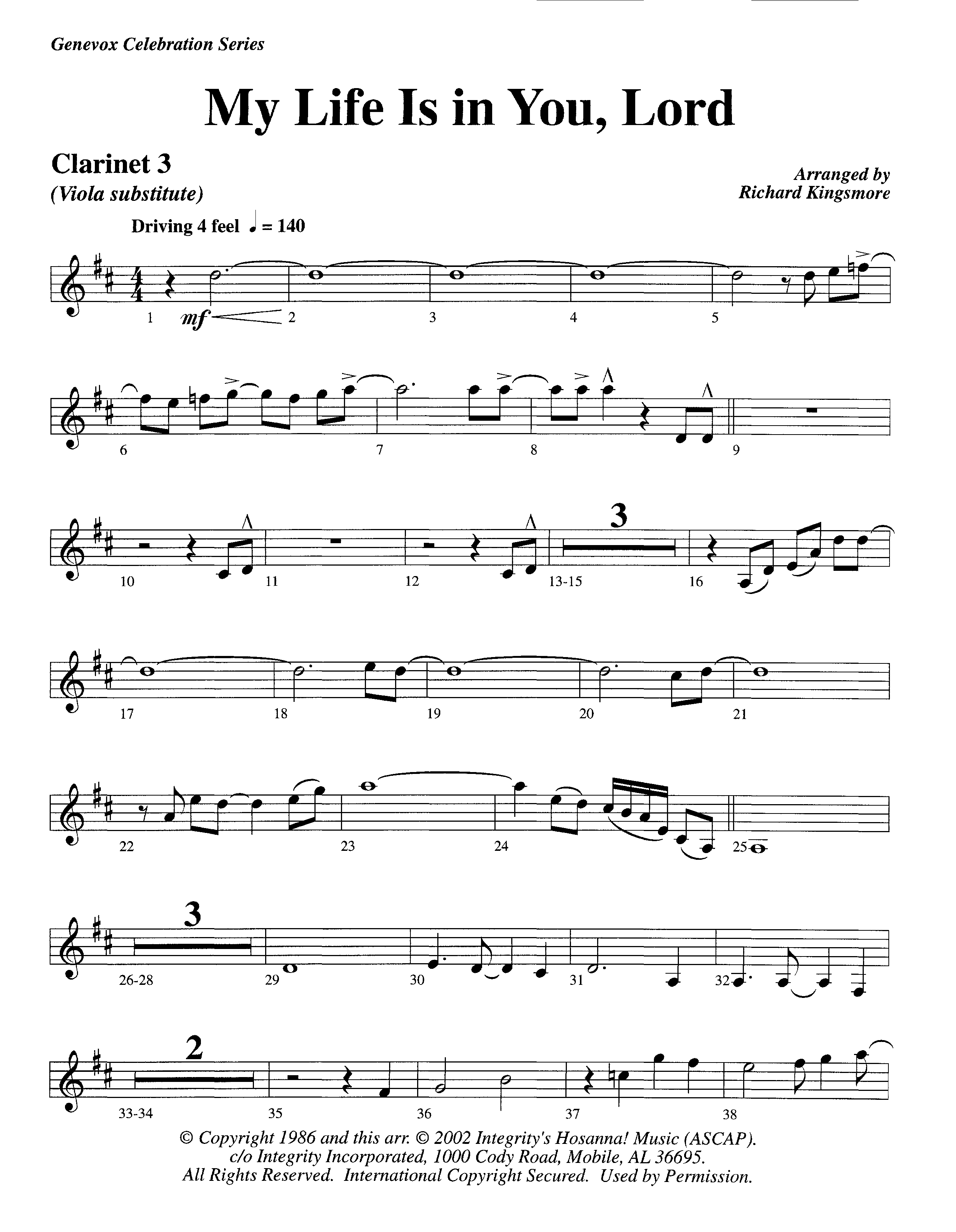 My Life Is In You (Instrumental) Clarinet 3 (Lifeway Worship / Arr. Richard Kingsmore)